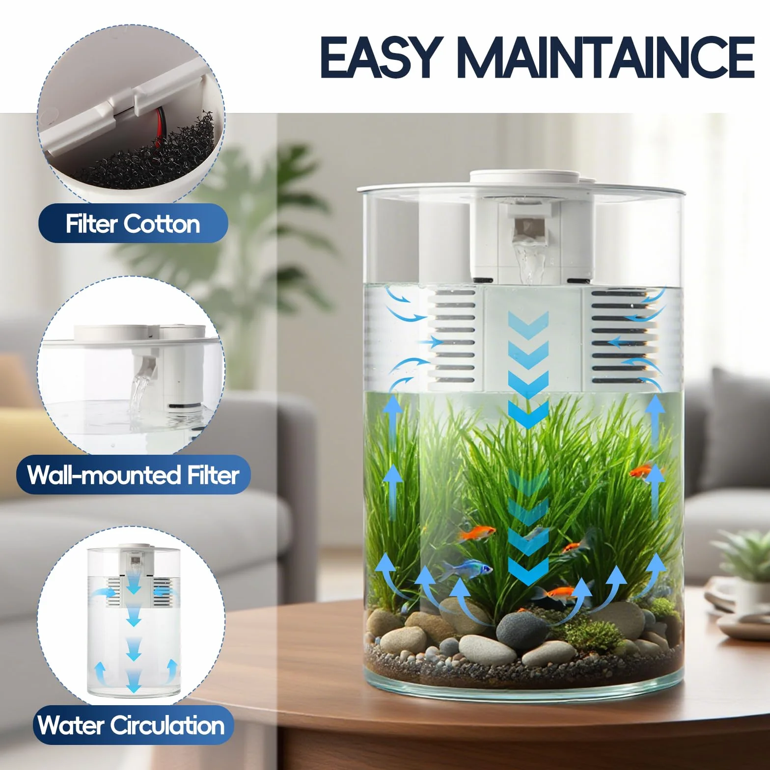 Aquarium Complet avec Filtre et Éclairage LED 11 L Multicolore 360° Fish Tank pour Petits Poissons Betta