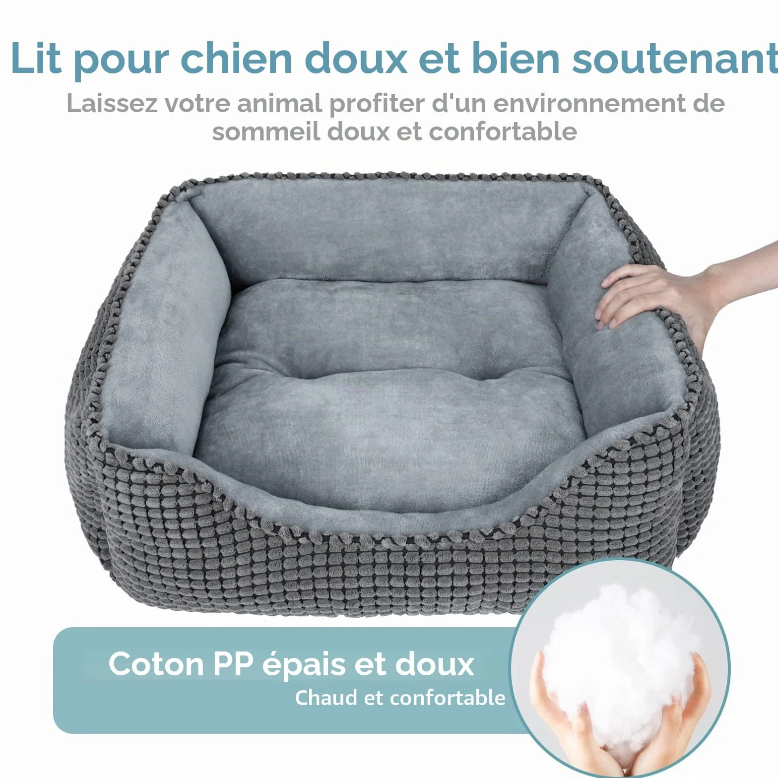 JOEJOY Panier pour Chien Lit Lavable Antidérapant Coussin Doux 51x48x15cm