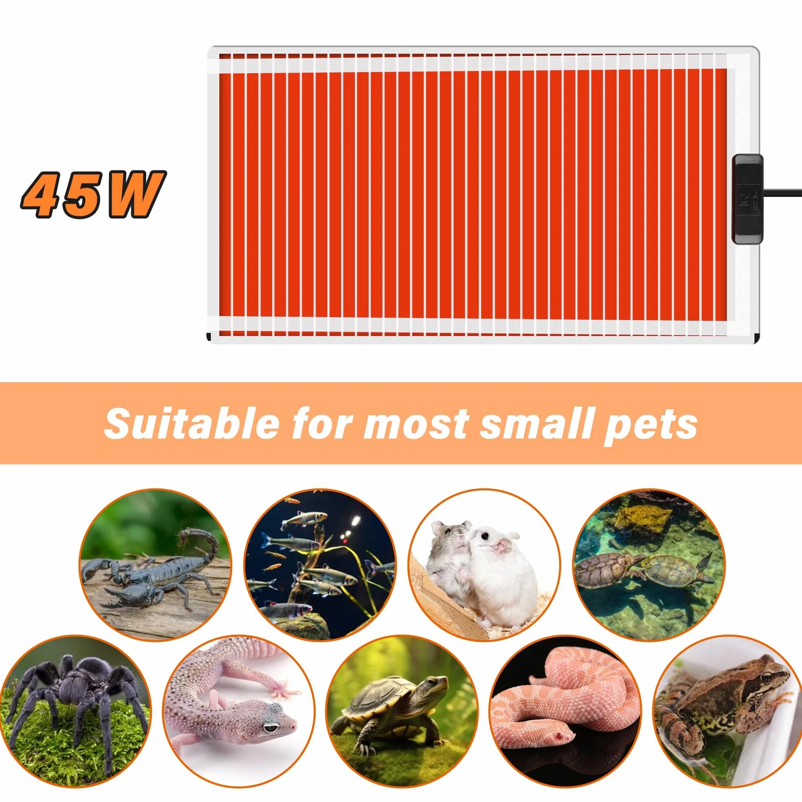 Tapis Chauffant Reptile 45W 28x80 cm Température Réglable Terrarium