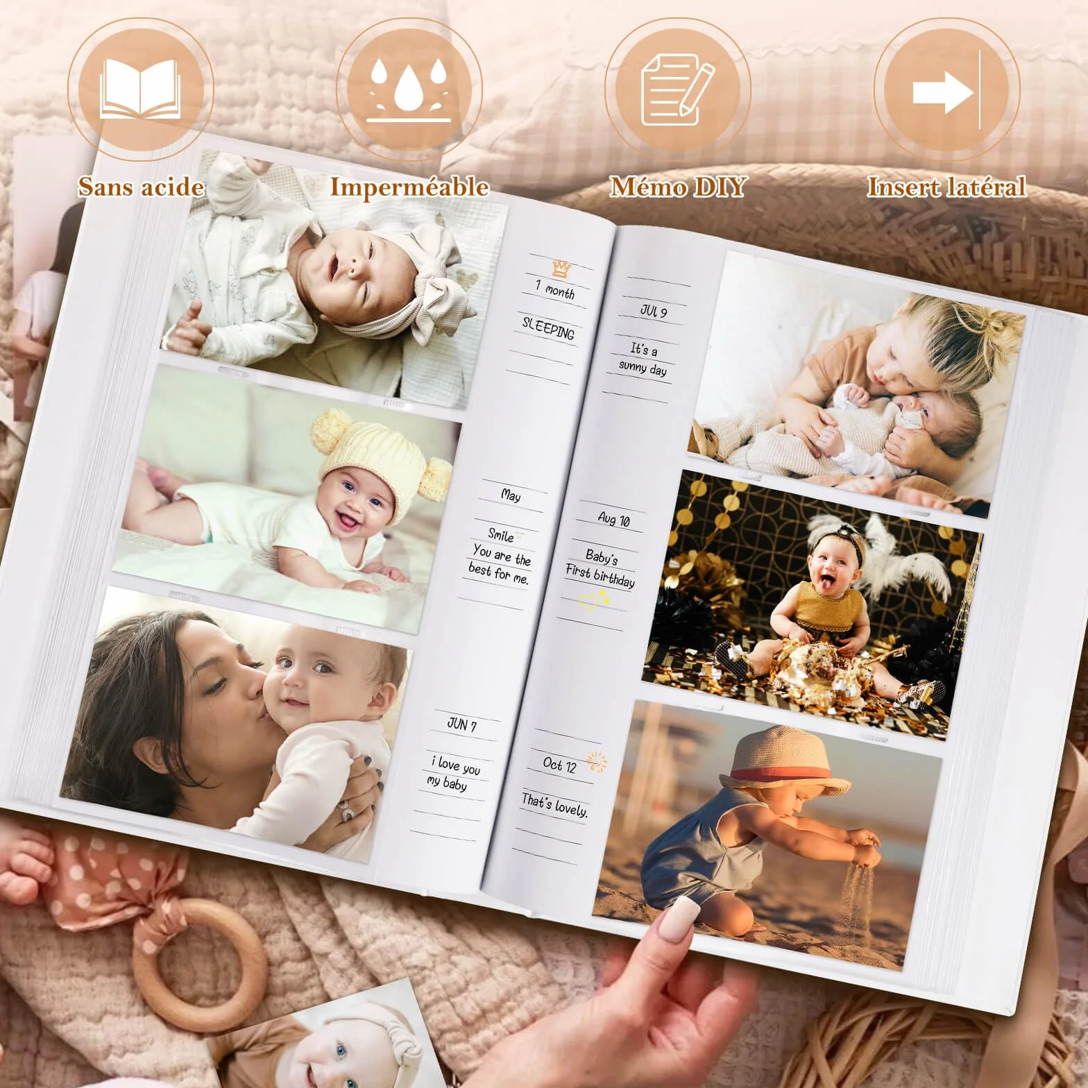 Album Photo Bébé 10x15 300 Pochette, Livre Photo Enfant, Beige