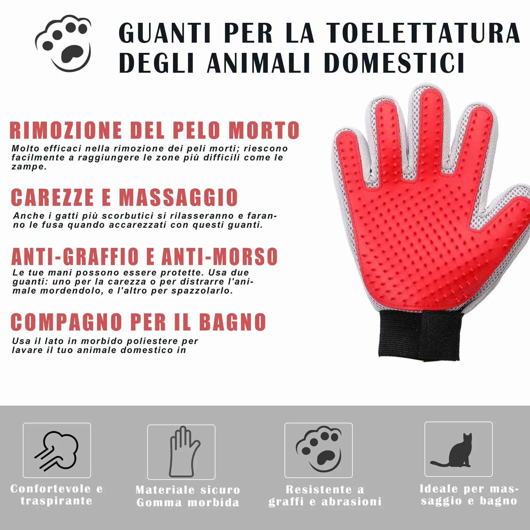 Marchul Lot de 2 Gants de Toilettage pour Animaux - Brosse Épilation Massage Poils Longs/Courts Chat Chien Lapin