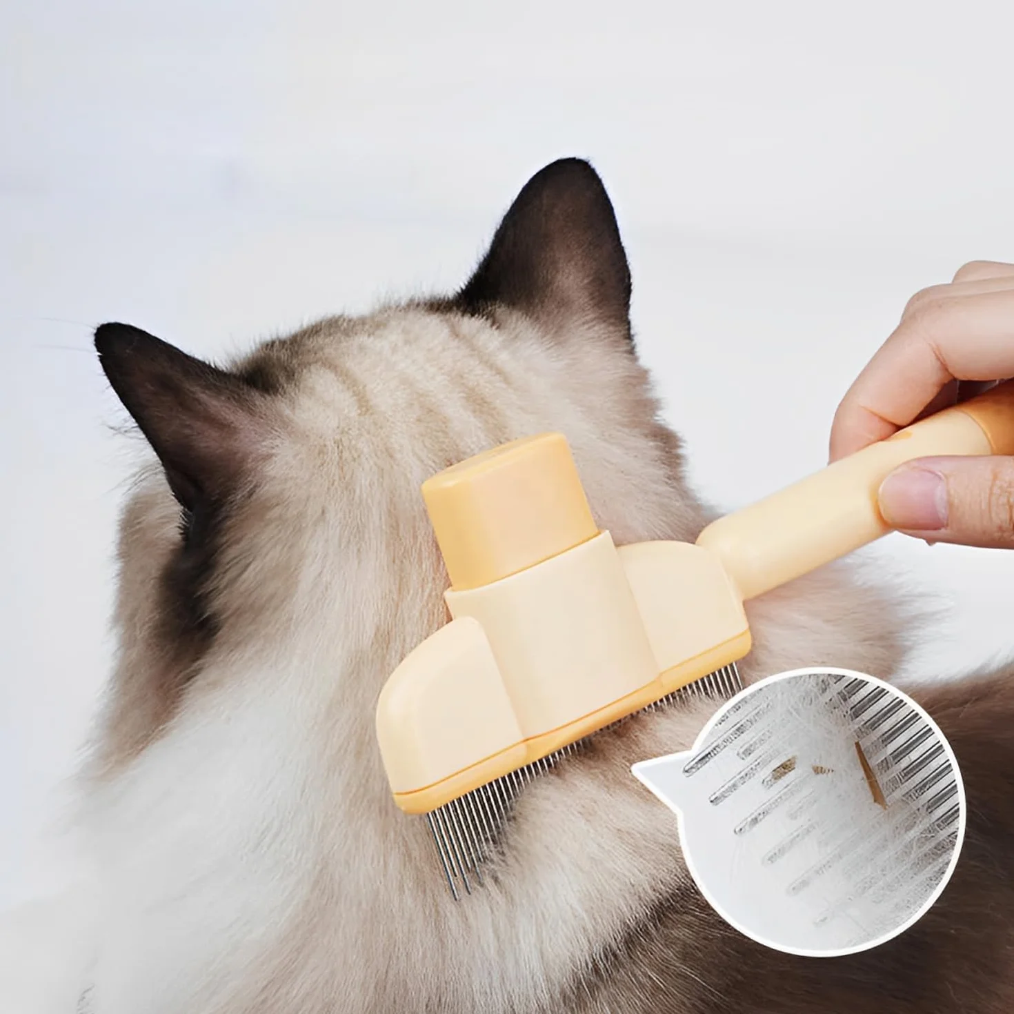 Peigne de Toilettage pour Chat avec Bouton D'épilation, Brosse Animaux de Compagnie, Acier Inoxydable