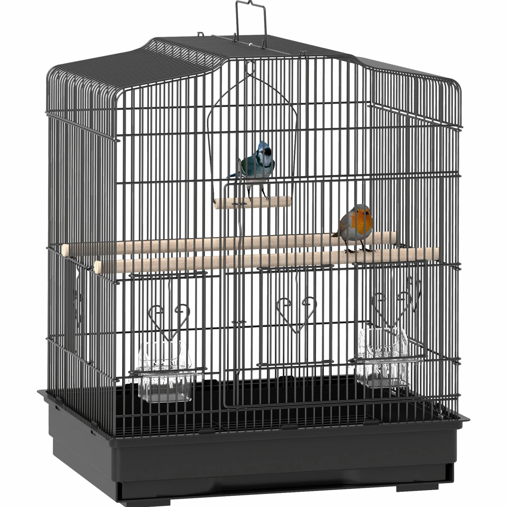 PawHut Cage à Oiseaux avec perchoirs pour Petit Oiseau 46,5x36x59 cm Noir | Gamelles, Balançoire, Cage à perroquet pour Budgie, Perruche