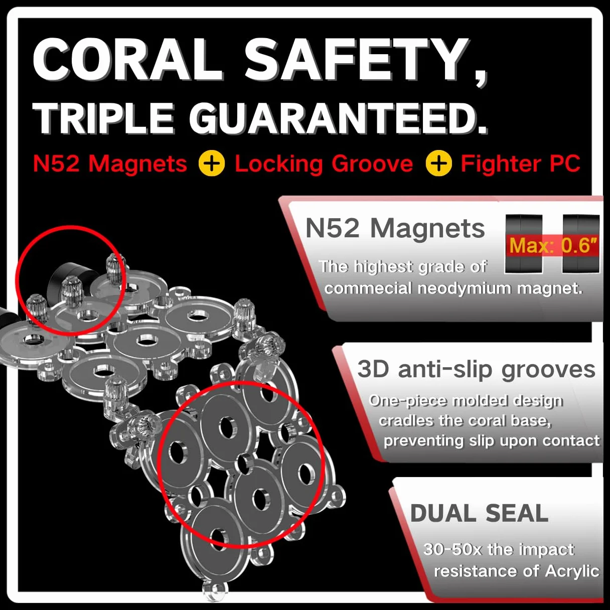 Support magnétique pour prise de corail aquarium N52 verre jusqu'à 1,5 cm