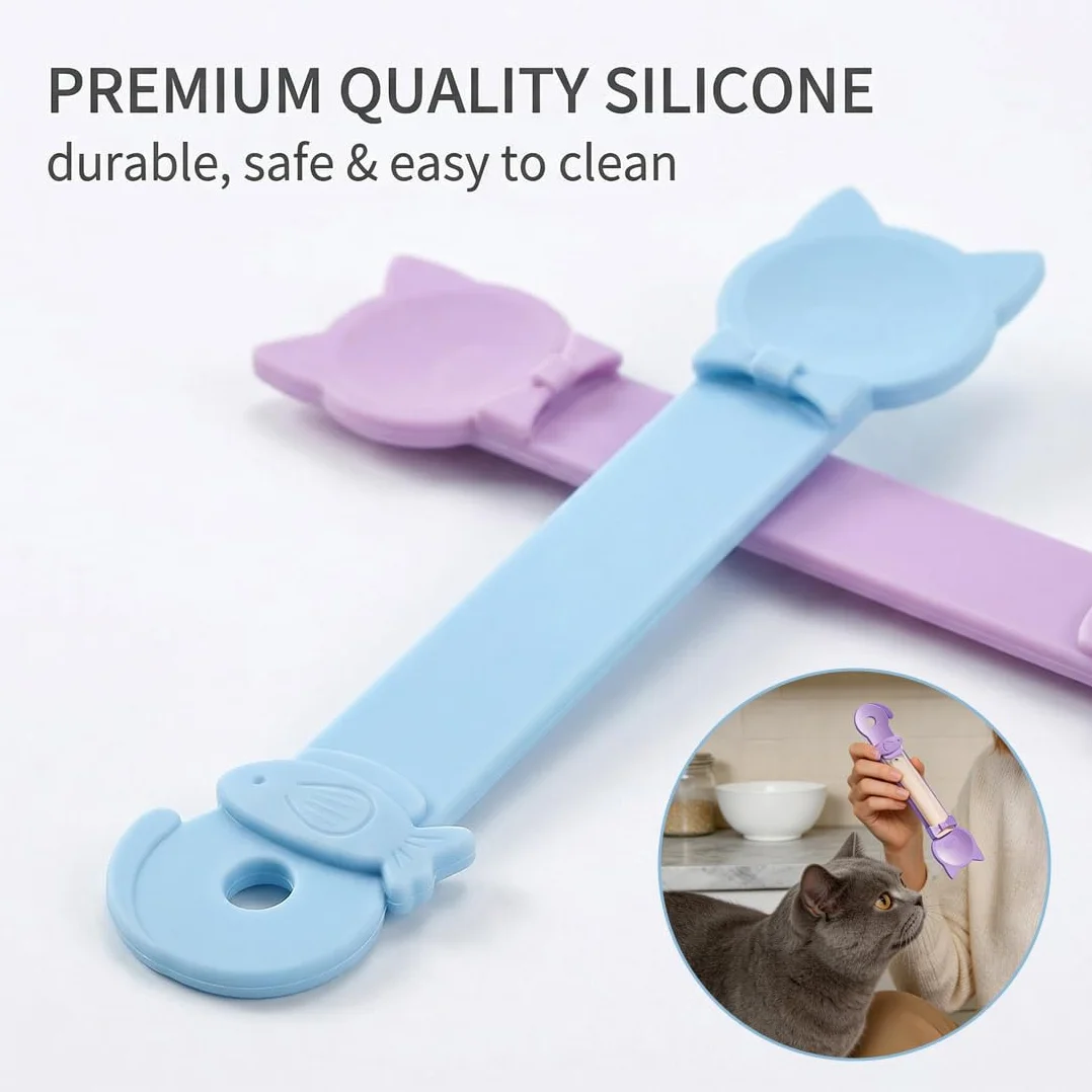 Cuillère Presse-Friandises pour Chat, Lot de 2 Bleu Violet – Idéal Churu & Snacks Liquides, Alimentation Propre Anti-Gaspillage