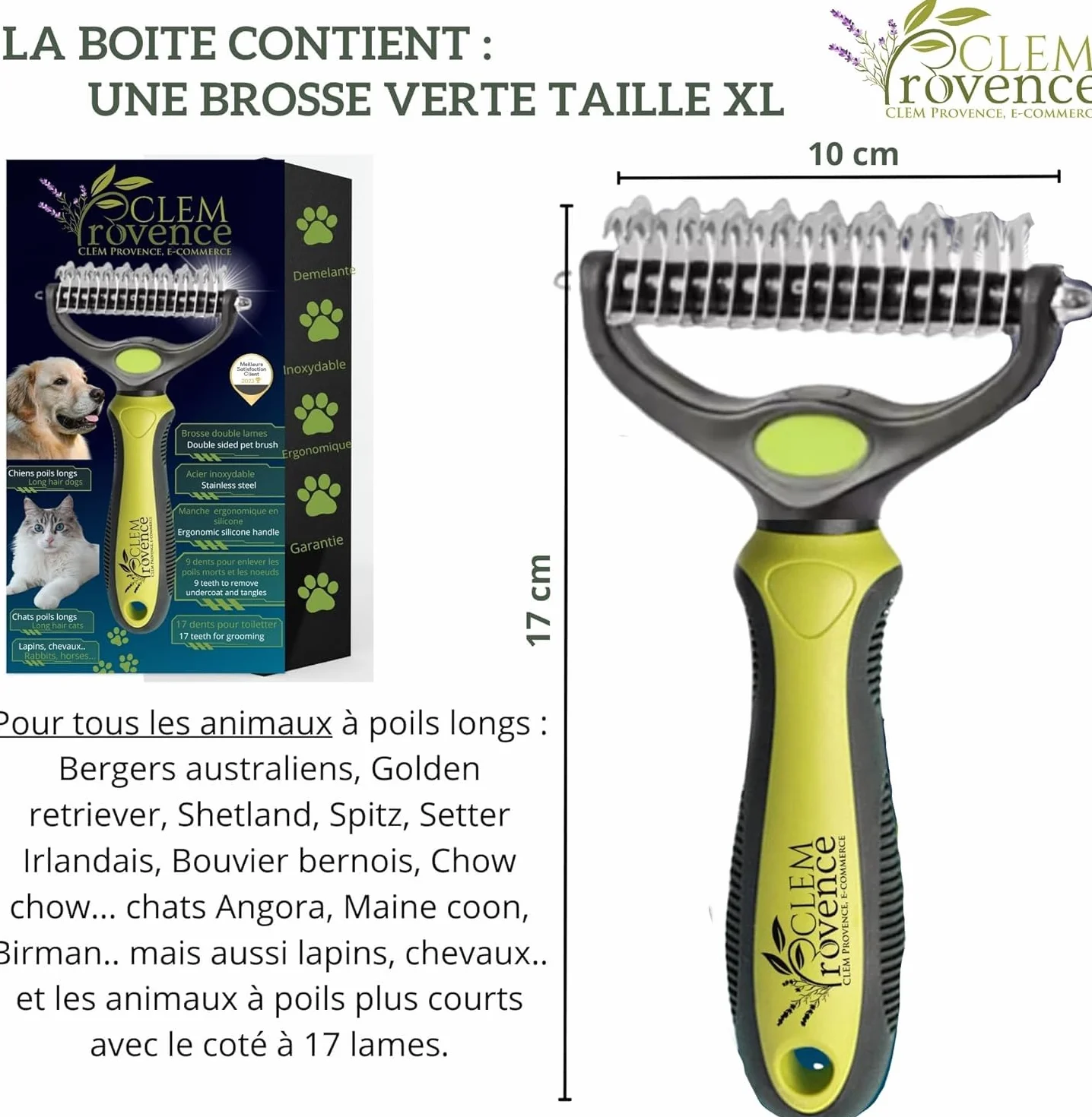 Brosse Démêlante Double Lame pour Chien et Chat Poil Long - Professionnelle pour Enlever Sous Poils et Nœuds