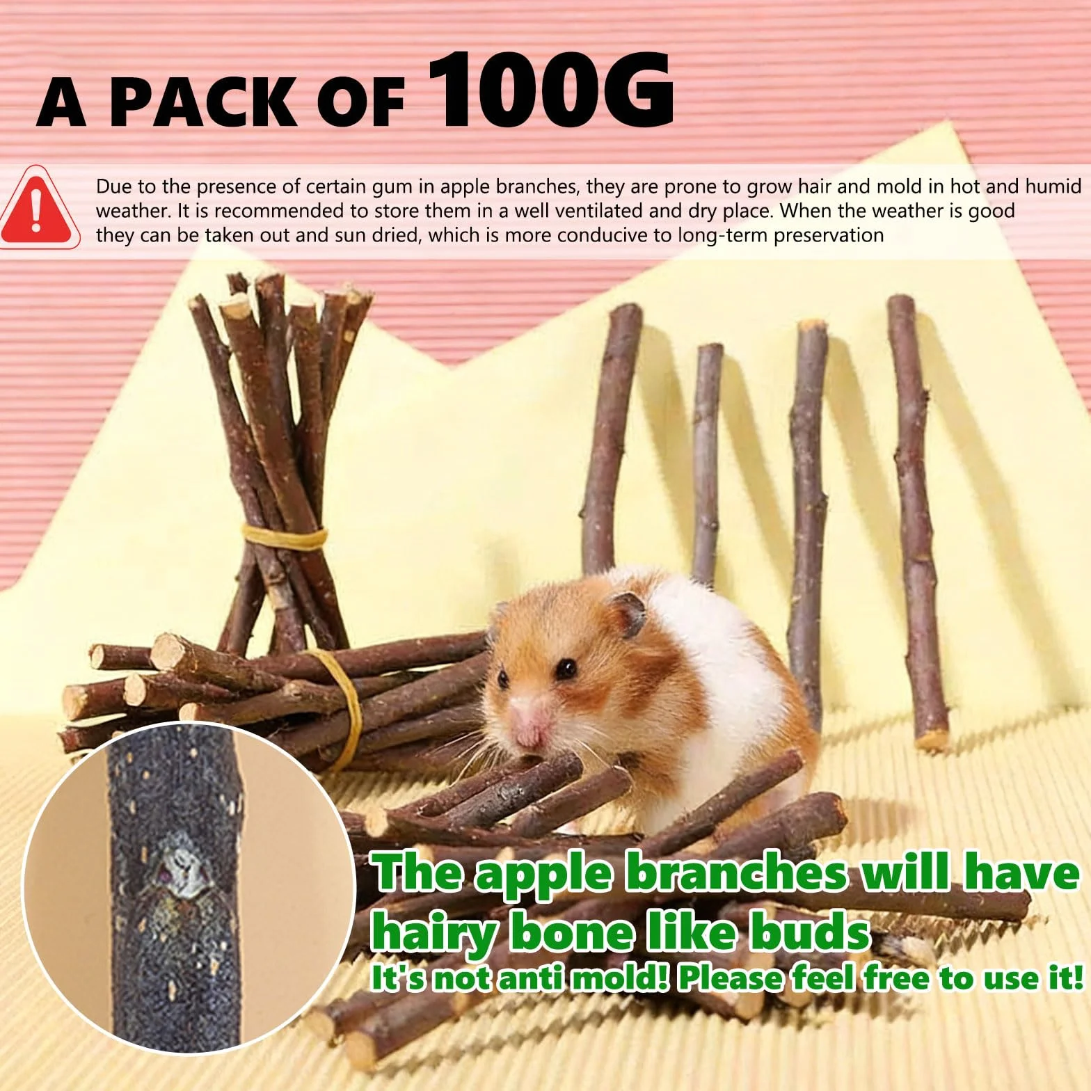 Bâtonnets à Mâcher Pommier Naturelle pour Hamster, Cochon d'Inde, Chinchilla 100g