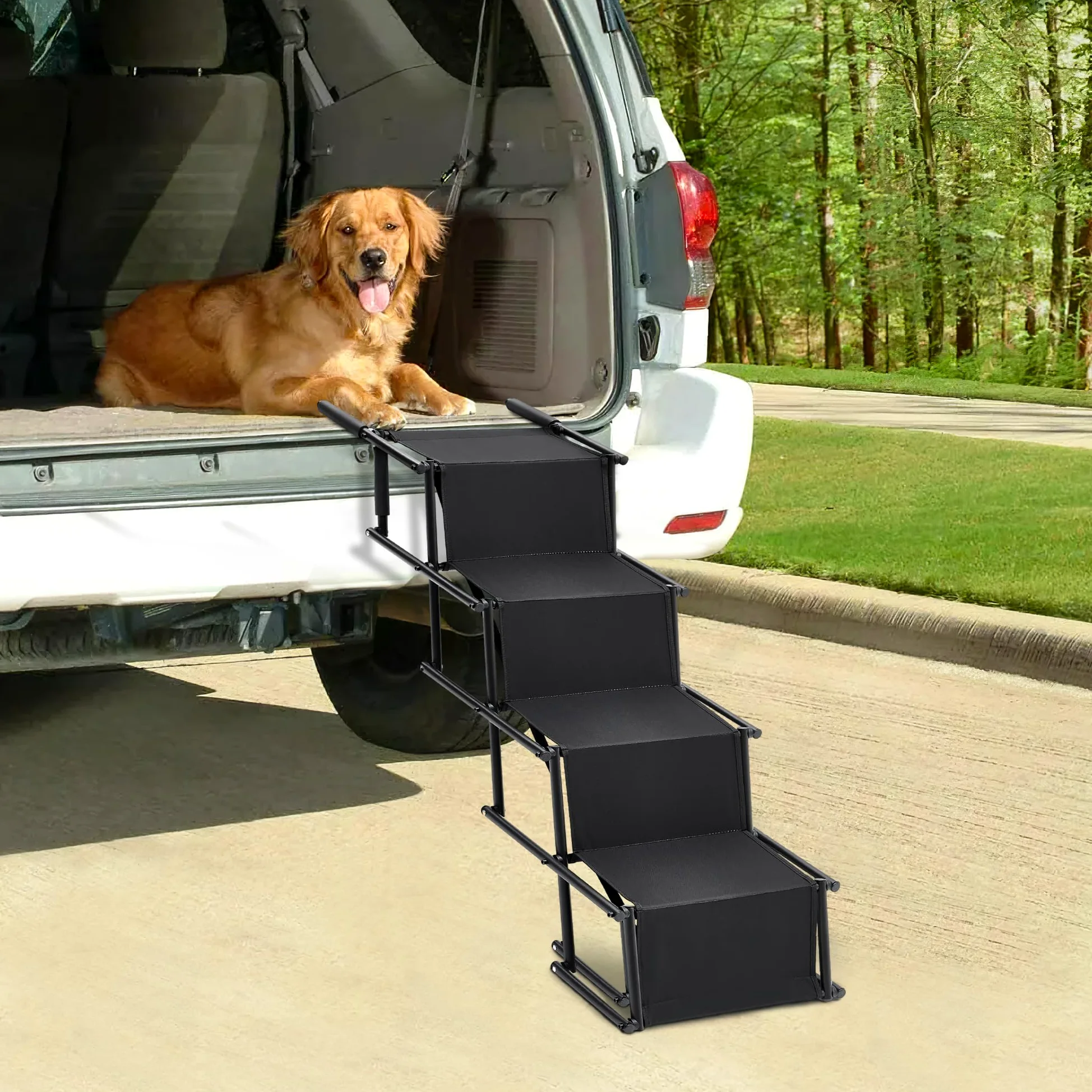 The Fellie Rampe pliable pour chien, marches portables pour chien, lit haut, 2 hauteurs réglables avec rampes de sécurité antidérapantes pour voitures, rampe d'escalier légère pour animaux de