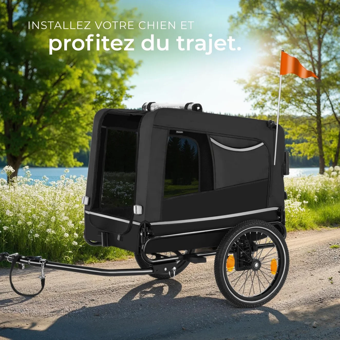 tectake Remorque Velo Chien 3 en 1 Pliable avec Reflecteurs, Drapeau, Charge Maximale 40 kg