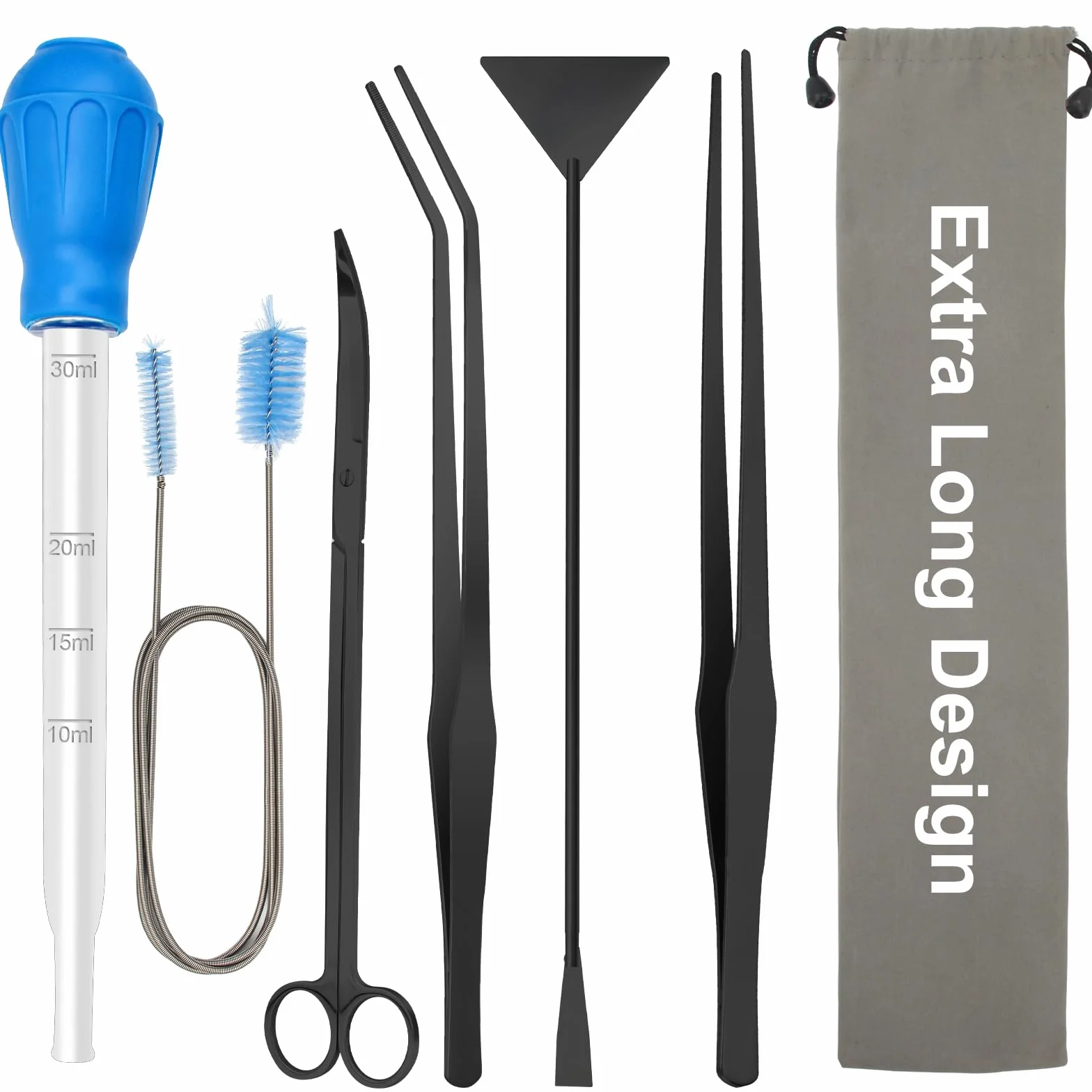 Kit d'aquarium extra long 38 cm 6 en 1 acier inoxydable outil aquascaping pince épiler ciseaux spatule nettoyage