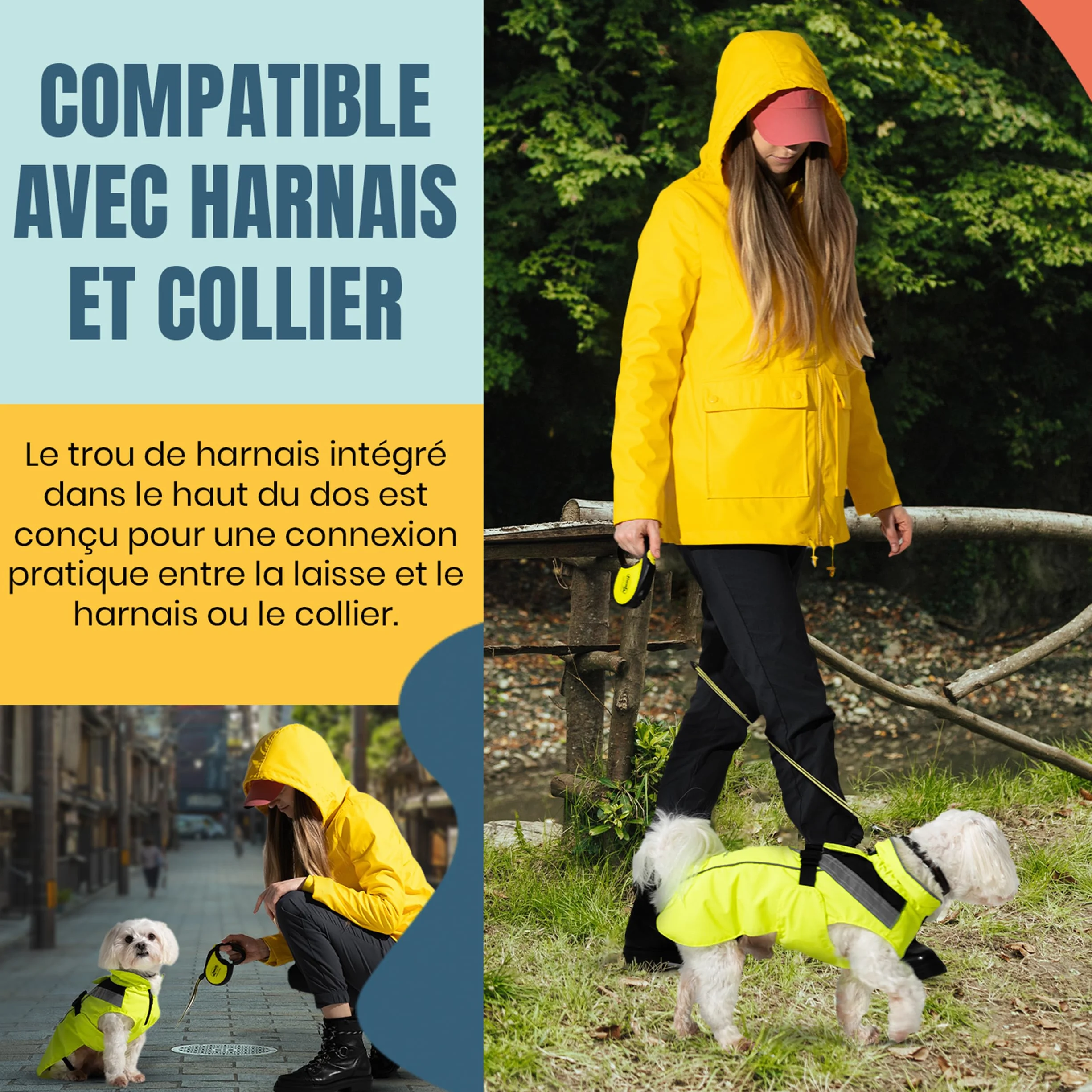 DOGOPAL Imperméable Chien - Manteau Imperméable Léger avec Surface Réfléchissante et Ouverture Harnais - Jaune, M