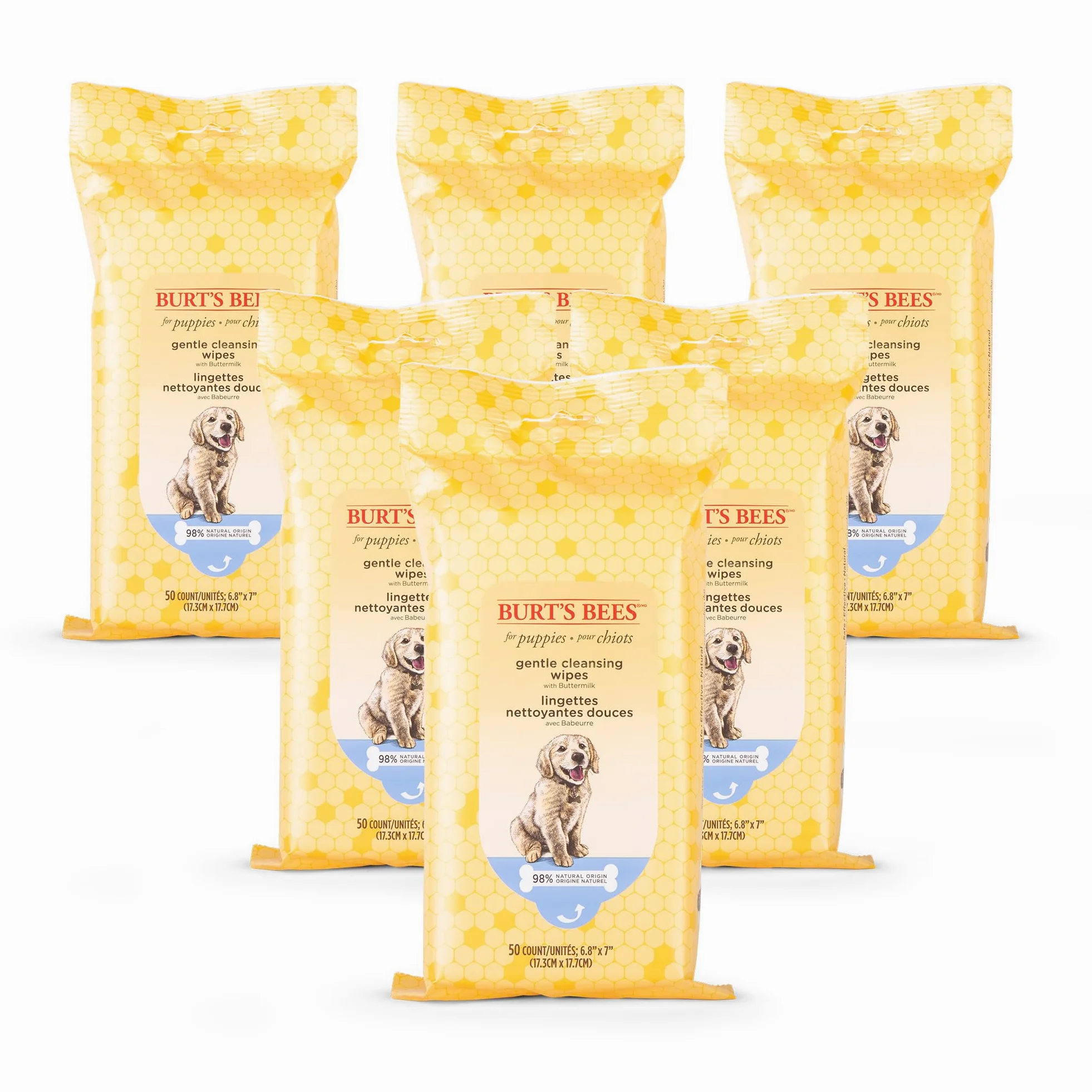 Burt's Bees for Pets Lot de 6 lingettes nettoyantes Douces pour Chiots avec babeurre, formules d'origine Naturelle à 98%, lingettes de Nettoyage hypoallergéniques pour Chiens, lingettes nettoyantes