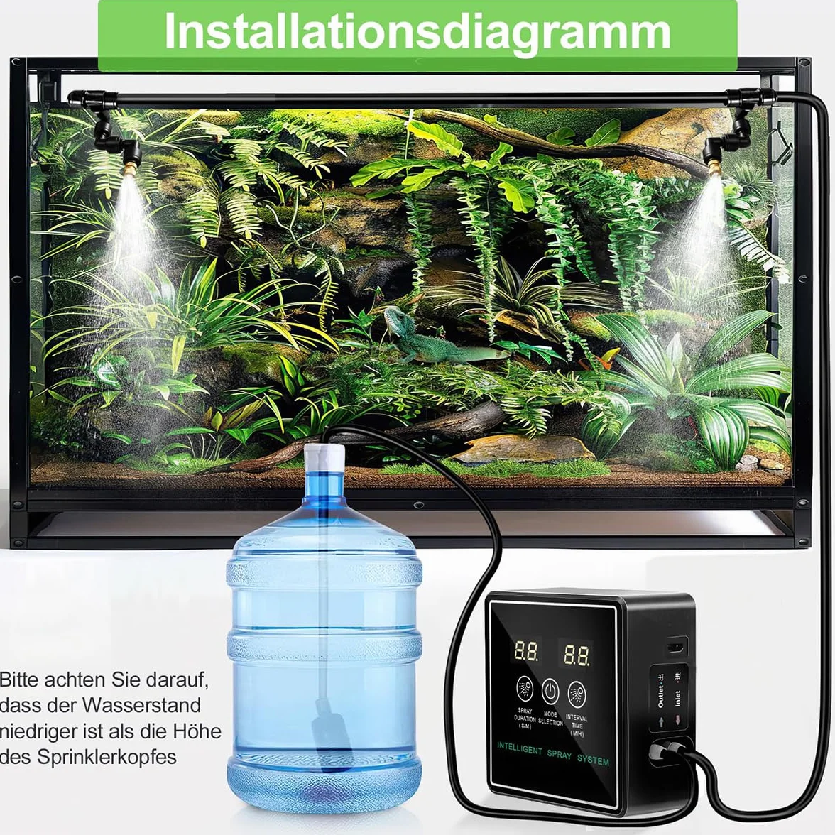 Système de brumisation réglable 360° pour réservoir de forêt tropicale, pulvérisateur automatique intelligent pour boîte à tortues