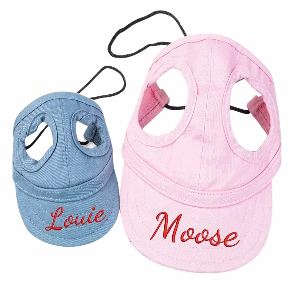 Chapeau d'été personnalisé pour Chien et Chat | Casquette de Baseball avec nom brodé | avec Trous d'oreilles
