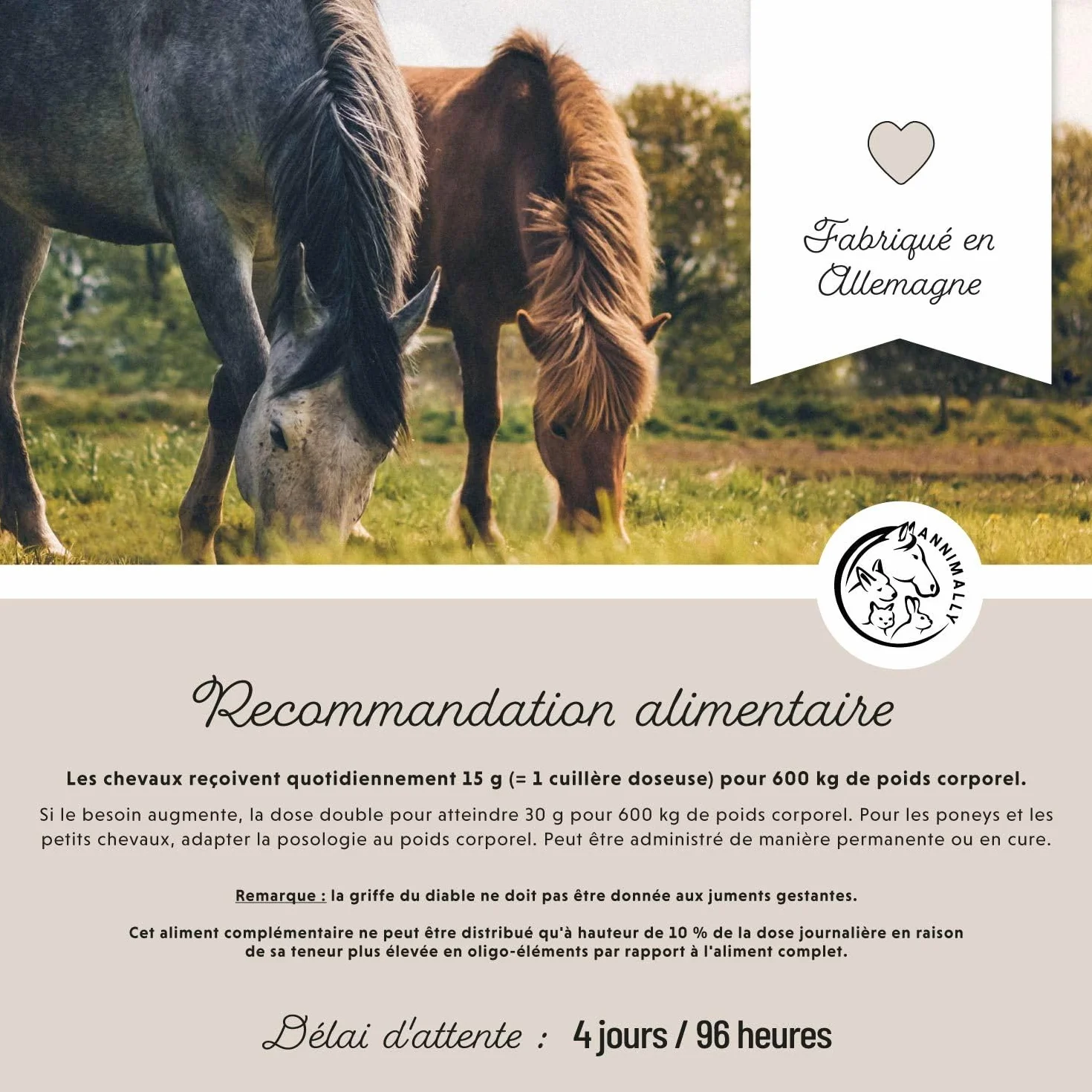Annimally Complement Chevaux articulations 850g - Griffe du Diable, MSM, glucosamine, acide hyaluronique, chondroïtine