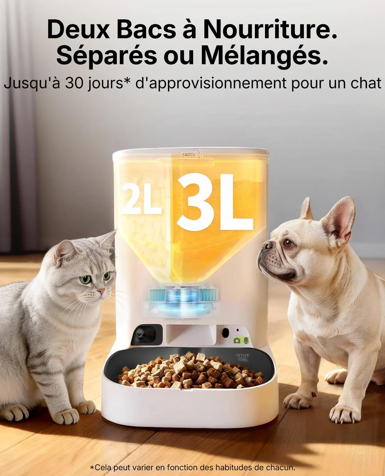 PETKIT YumShare Dual-Hopper 2 Distributeur Automatique de Croquettes pour Chat avec Caméra HD 1080P, Reconnaissance faciale, Vision Nocturne, Wi-Fi 2.4G&5GHz, 5L