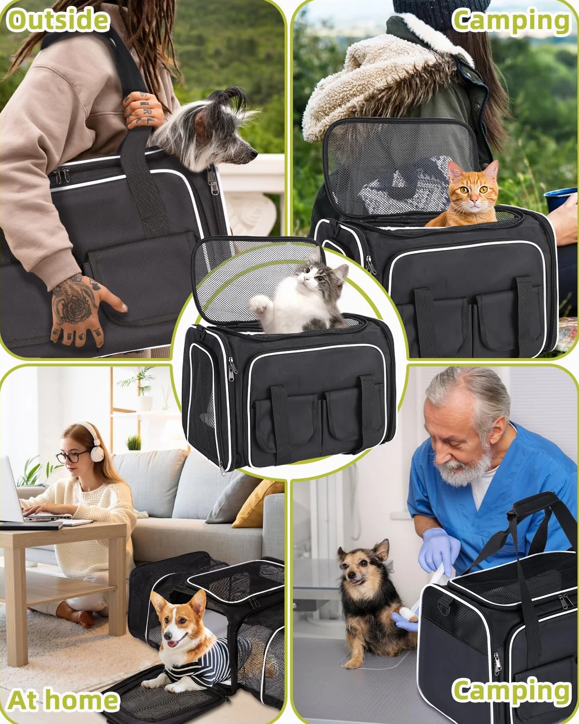 Sac de Transport pour Chat Pliable avec Matelas en Peluche, Poches Latérales, pour Voyage en Avion Train