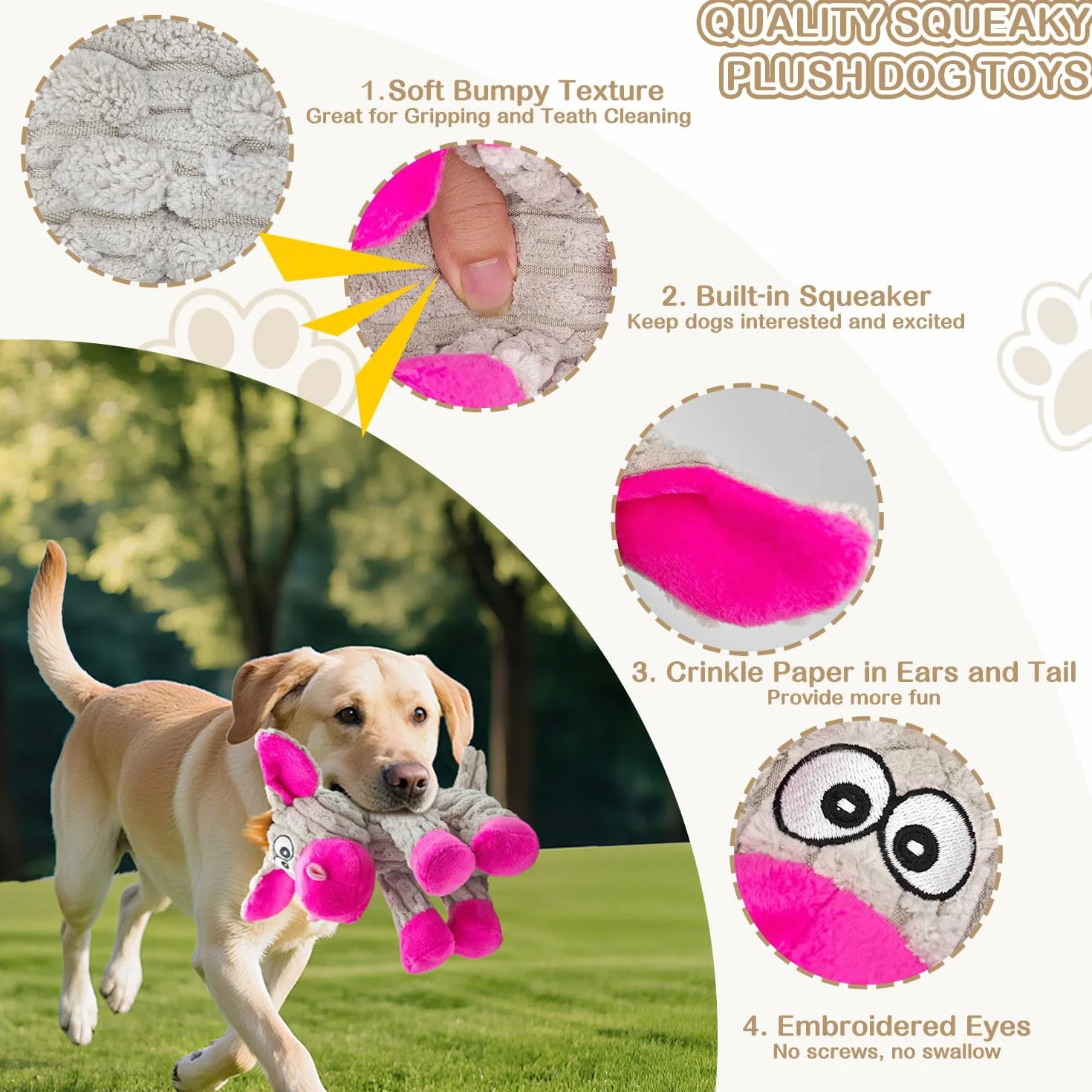 Peluche pour Chien, Jouet à Couinement avec Squeaker, Doudou pour Petit et Moyen Chien, Cadeau Chien
