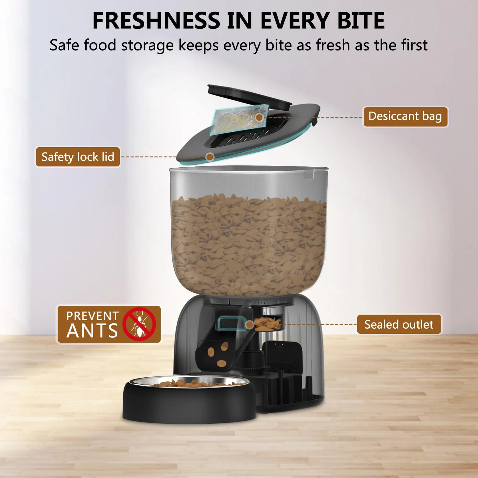 PUPPY KITTY Distributeur Croquettes Chat Automatique 3L, Autonomie 180 Jours, Programme Alimentation Personnalisé, Enregistrement Vocal 10S