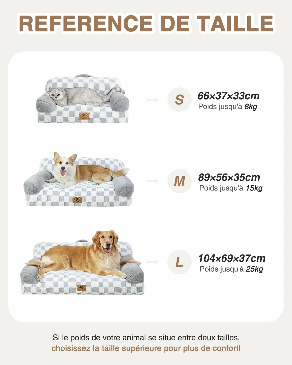 Petit Canapé Panier Chien Dehoussable Lavable 66x37 cm Lit Orthopédique Base Antidérapante Gris