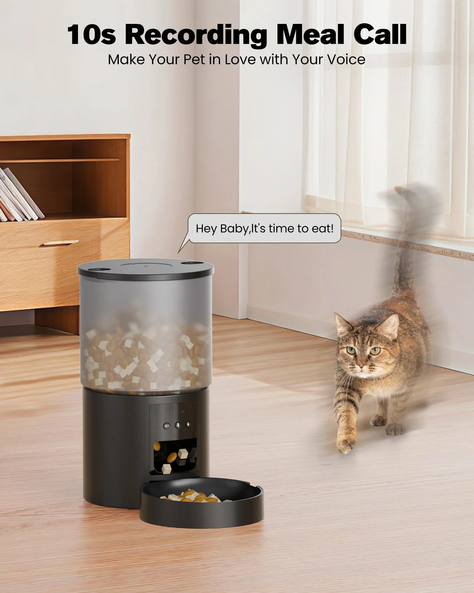Distributeur Croquettes Chat Automatique WiFi 4L Noir Programmable Enregistrement Vocal 10S