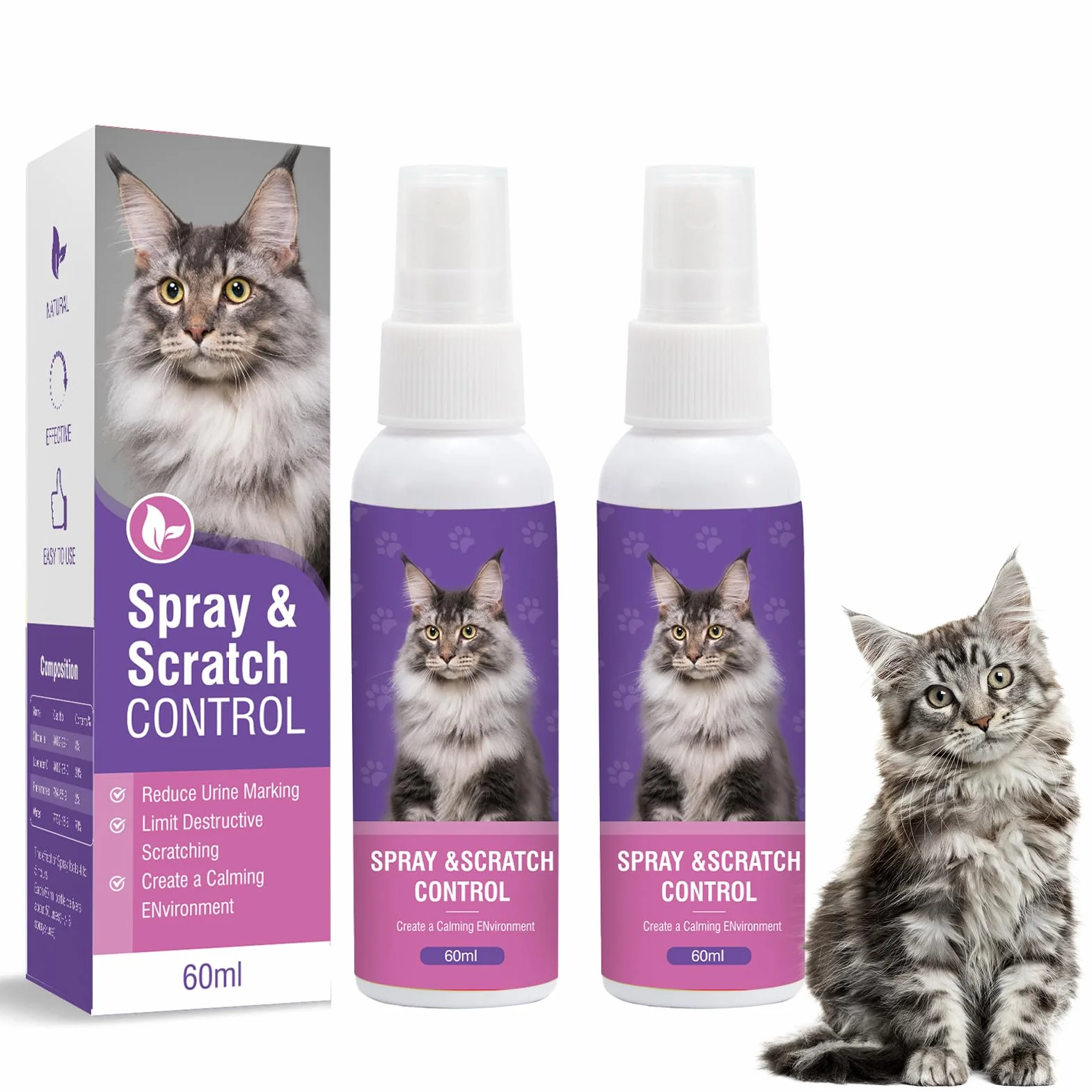 Spray Anti Stress Chat 2 Pièces Phéromones Apaisant Calmant pour Chats