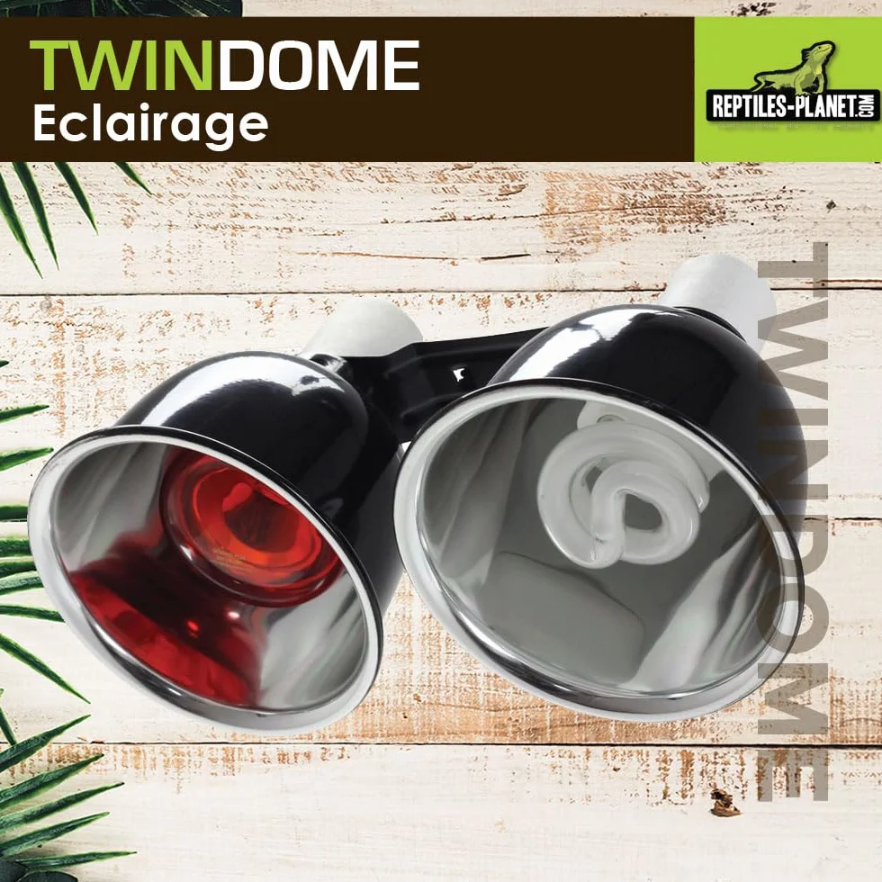 Reptiles Planet Twindome 14 Double Support d'Ampoule à Suspendre ou à Poser sur le Terrarium Ø 14 cm H 16 cm Noir