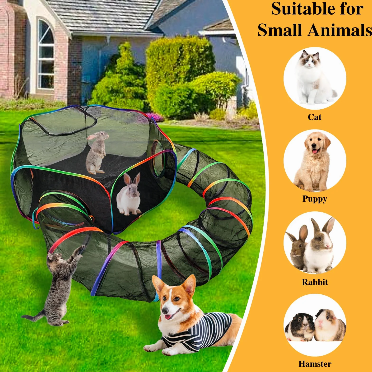 Homegroove Catio Enclos d'extérieur pour chat tunnel circulaire portable avec sac de transport arc-en-ciel