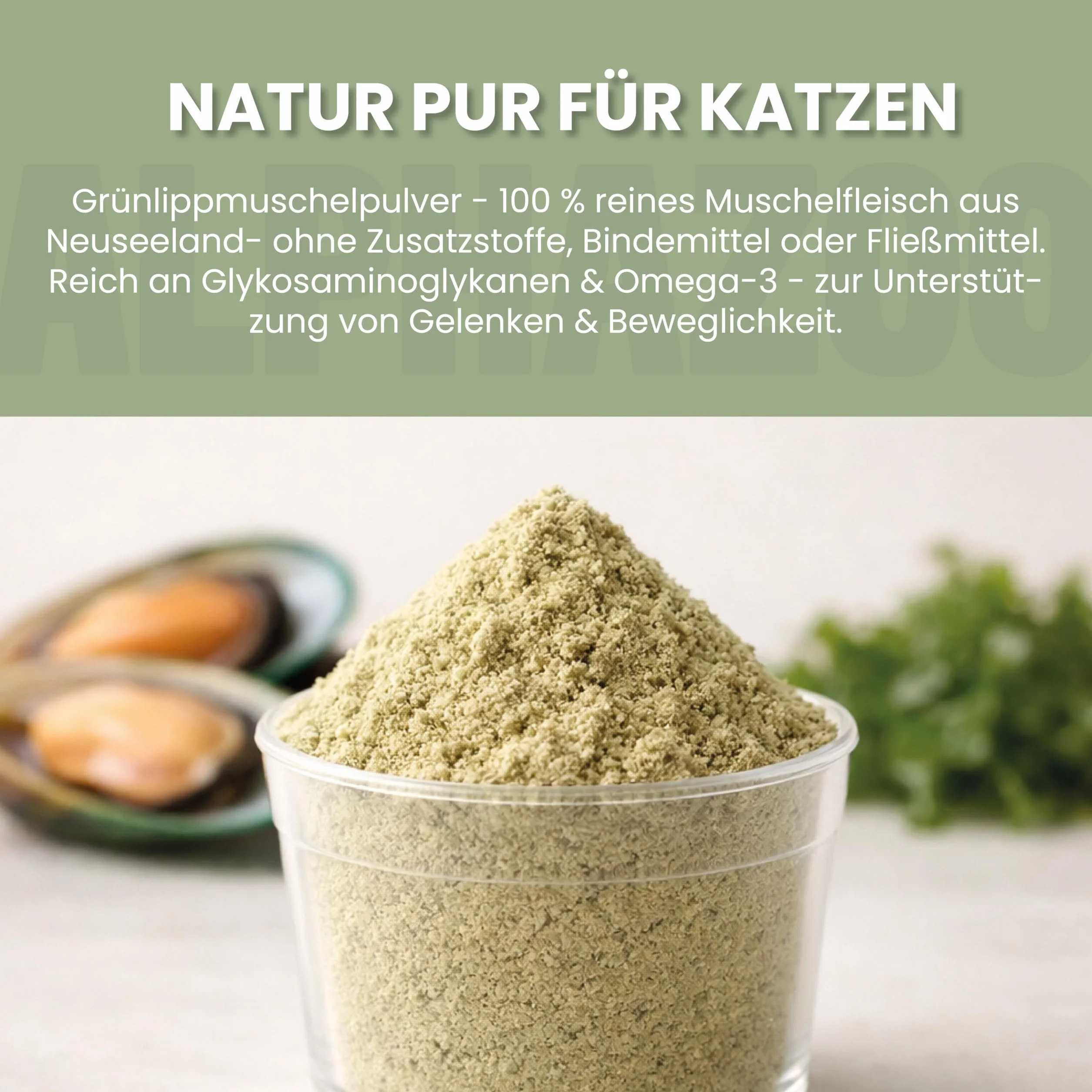 Alphazoo Moule à lèvres vertes pour chat 100 g Poudre articulaire naturelle Nouvelle-Zélande