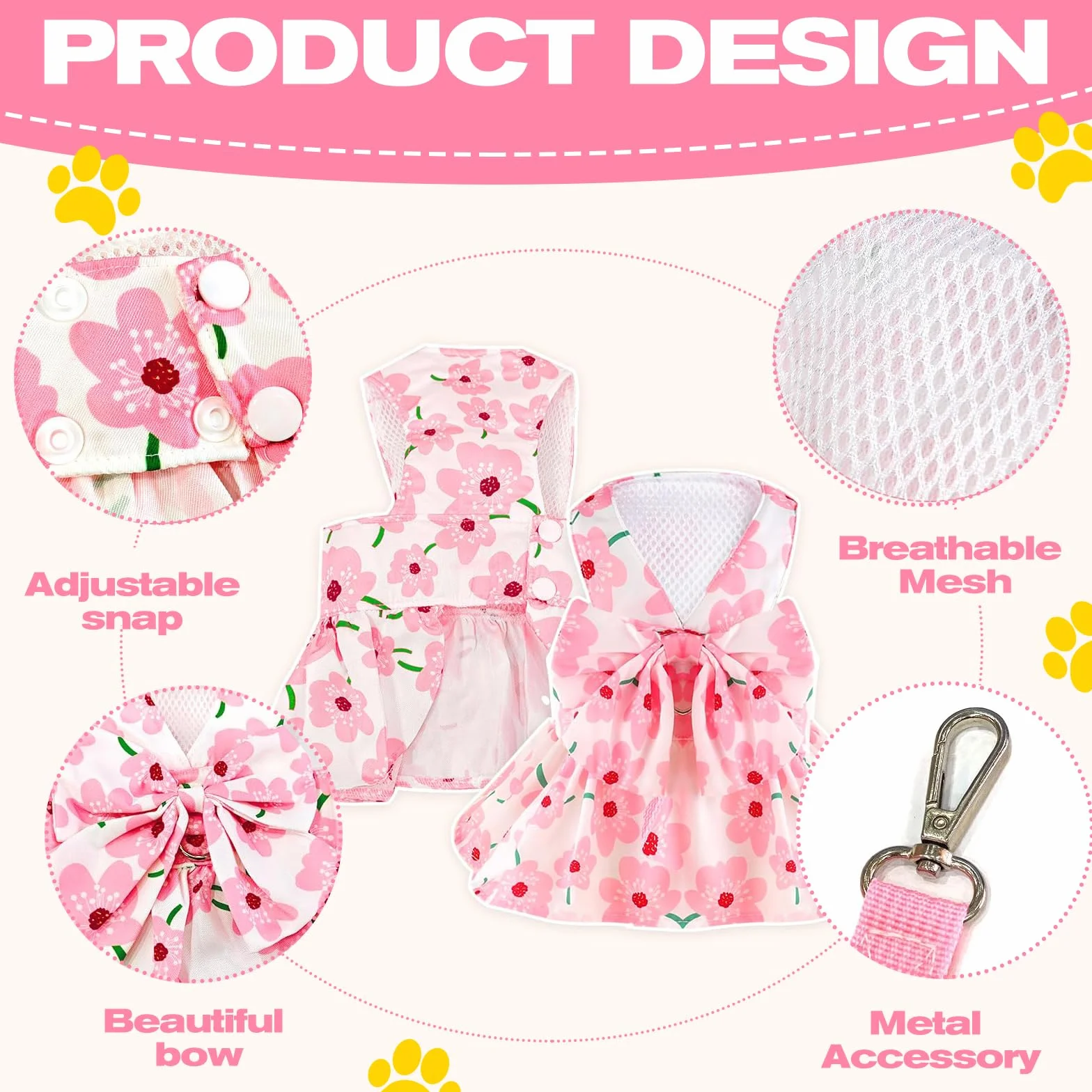 Robe Harnais pour Chien avec Laisse pour Petit Chien Jupe Respirante (L)
