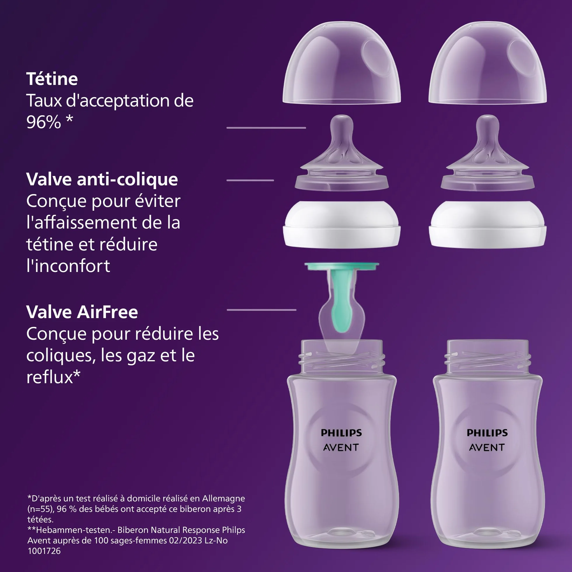 PHILIPS AVENT Kit nouveau-né Natural 3.0 AirFree 2 Biberons 125ml + 2 Biberons 260ml + Sucettes Ultra Douce 0-6M