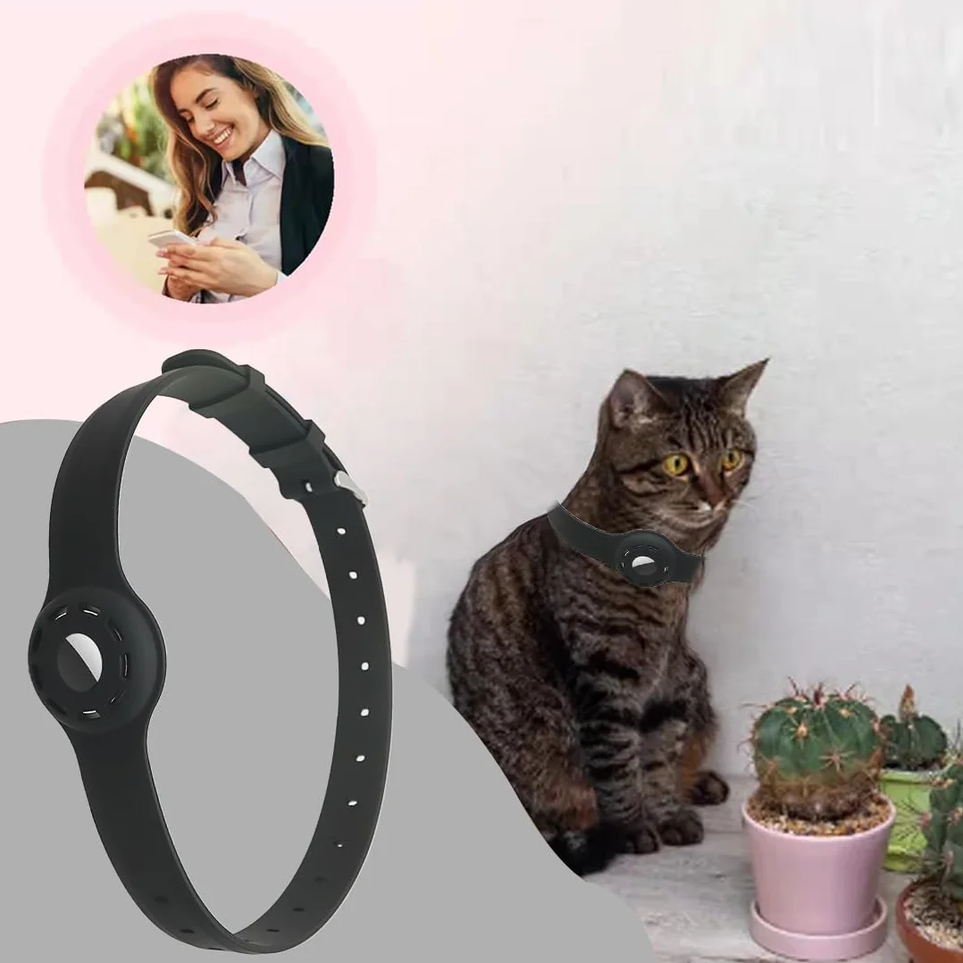 Collier Chat Anti Étranglement Réglable pour chat avec AirTag Silicone Noir
