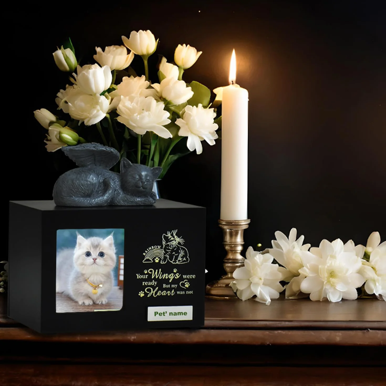 Urnes souvenir personnalisées pour chats et chiens – Boîte en bois pour cendres d'animaux avec photo – Cadeaux de condoléances