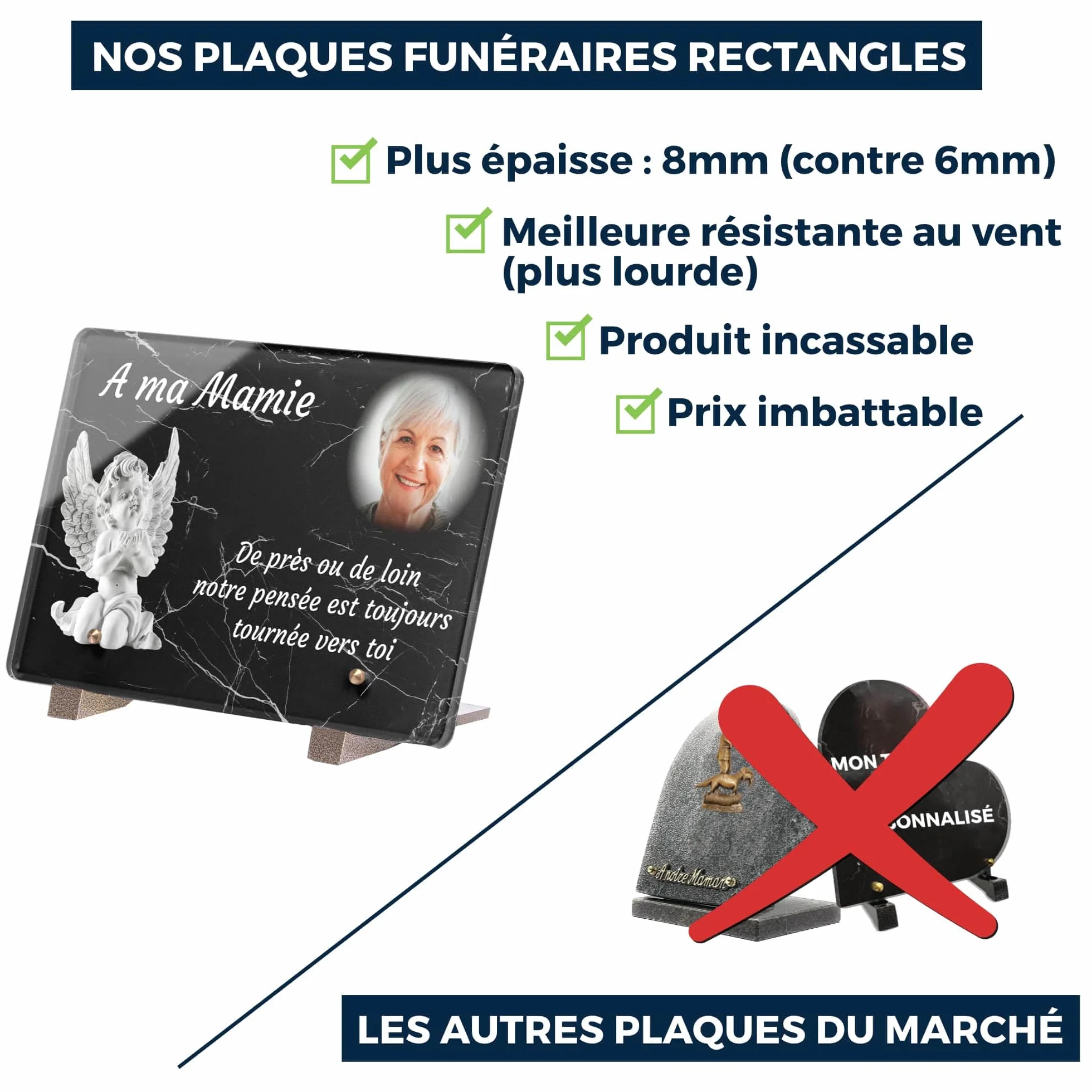 Plaque Funéraire Personnalisable avec Photo Marbre Ange 30x20 cm Résistante aux Intempéries Anti UV