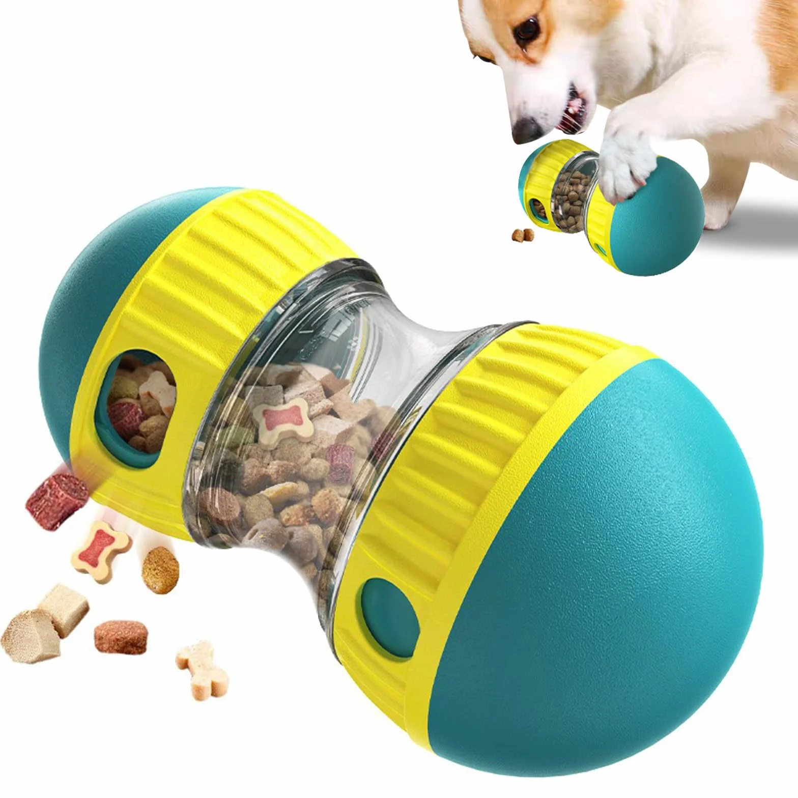 Jouet pour Chien Indestructible Interactif de Mangeoire, Distributeur Croquettes, Cadeau d'anniversaire à Couinement (Bleu)