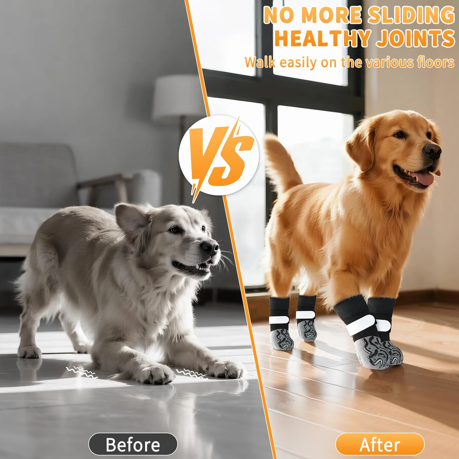 Kiiwah 2 Paires Chaussette Chien Antidérapantes Double Face, Anti-léchage Chaussettes Chien avec Fermeture Autocollant Réglable pour l'intérieur et l'extérieur
