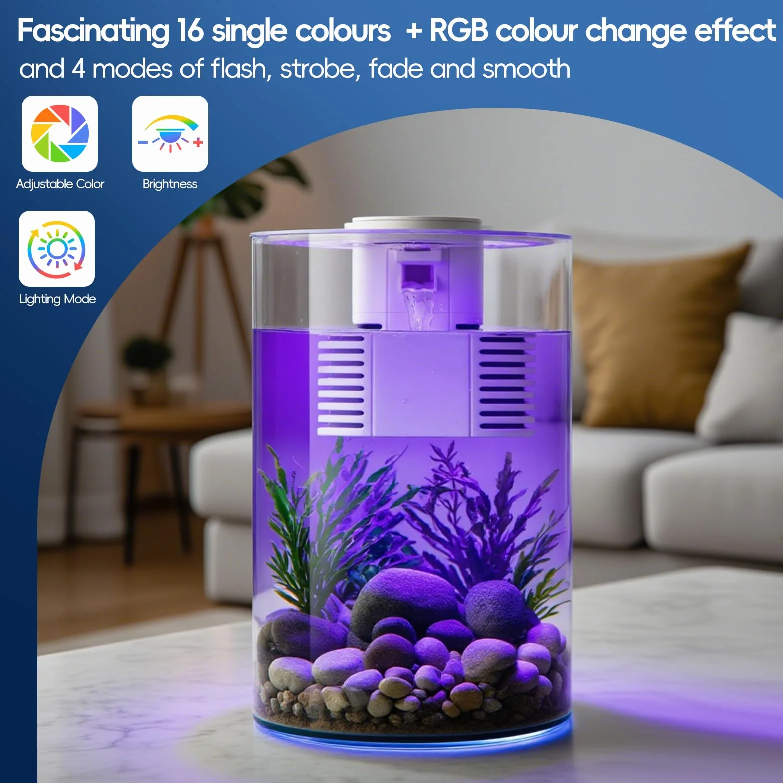 Aquarium Complet avec Filtre et Éclairage LED 11 L Multicolore 360° Fish Tank pour Petits Poissons Betta