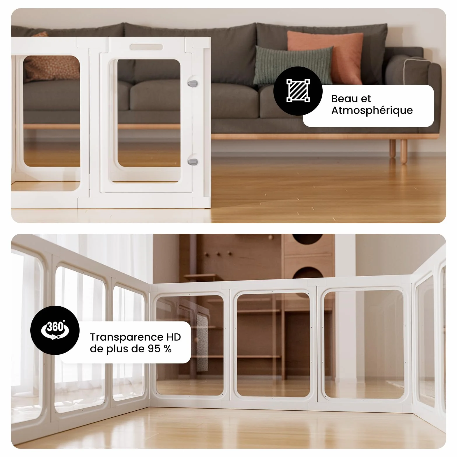 Gardner Pet Enclos pour Chien Transparent Acrylique 128x85x60cm 9 PCS + 1 Panneaux avec Porte Parc à Chiot Modulable Intérieur Blanc