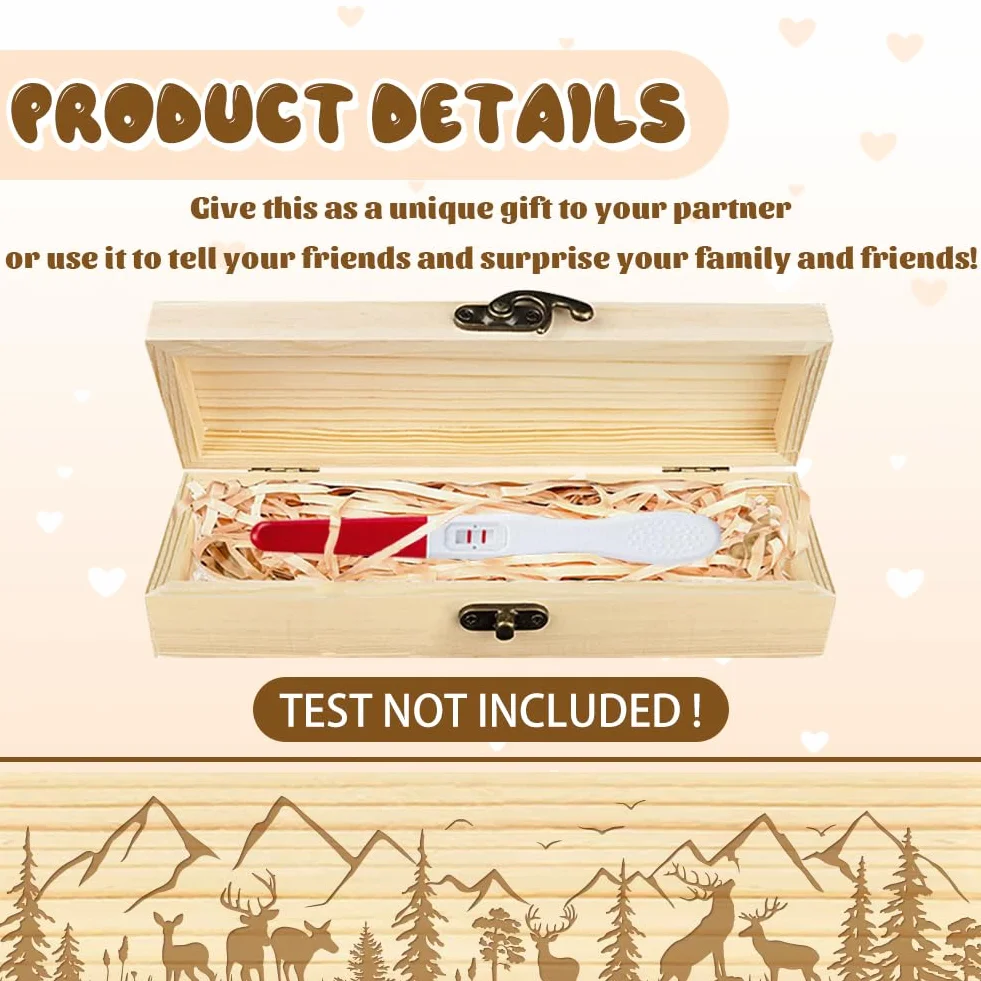 Coffret Cadeau en Bois avec Ruban en Raphia et Cadenas pour Annonce de Grossesse Souvenir Test de Grossesse Forêt Cerf 8x2x1.2 pouce
