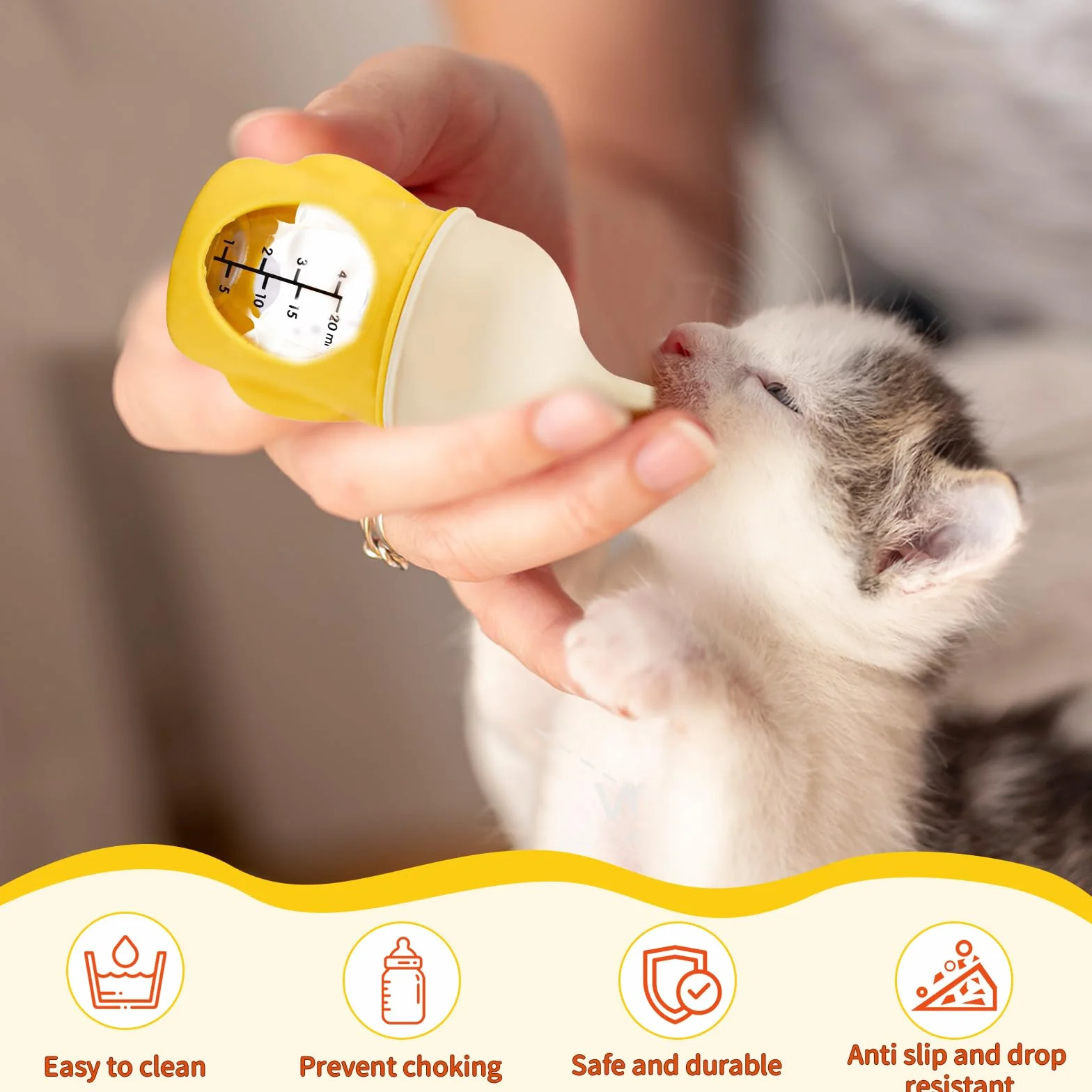Kit d'alimentation pour chaton en silicone anti-étouffement 20 ml jaune