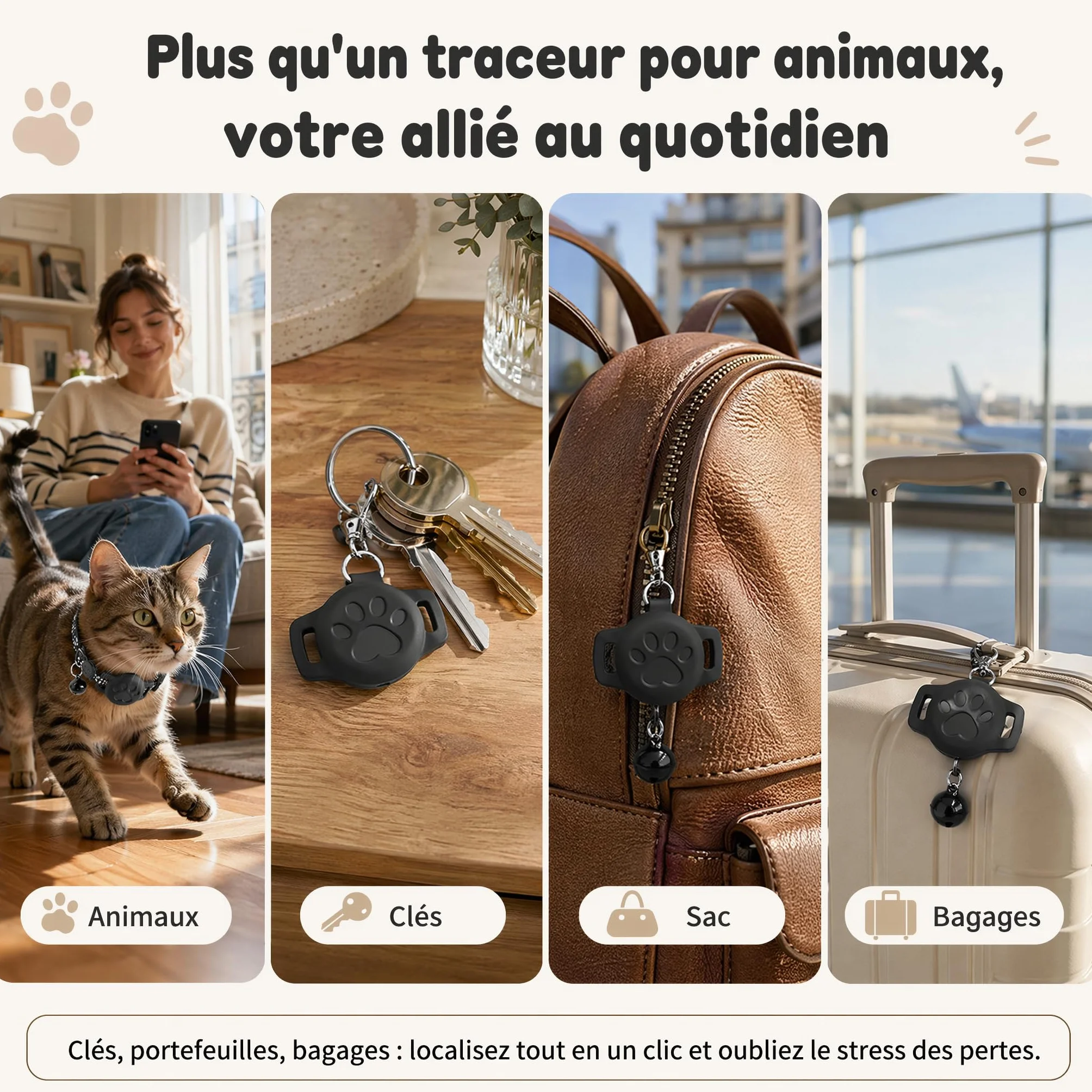 Collier GPS Chat Traceur sans Carte Sim Tracker sans Abonnement Localisation Temps Réel Imperméable Durable