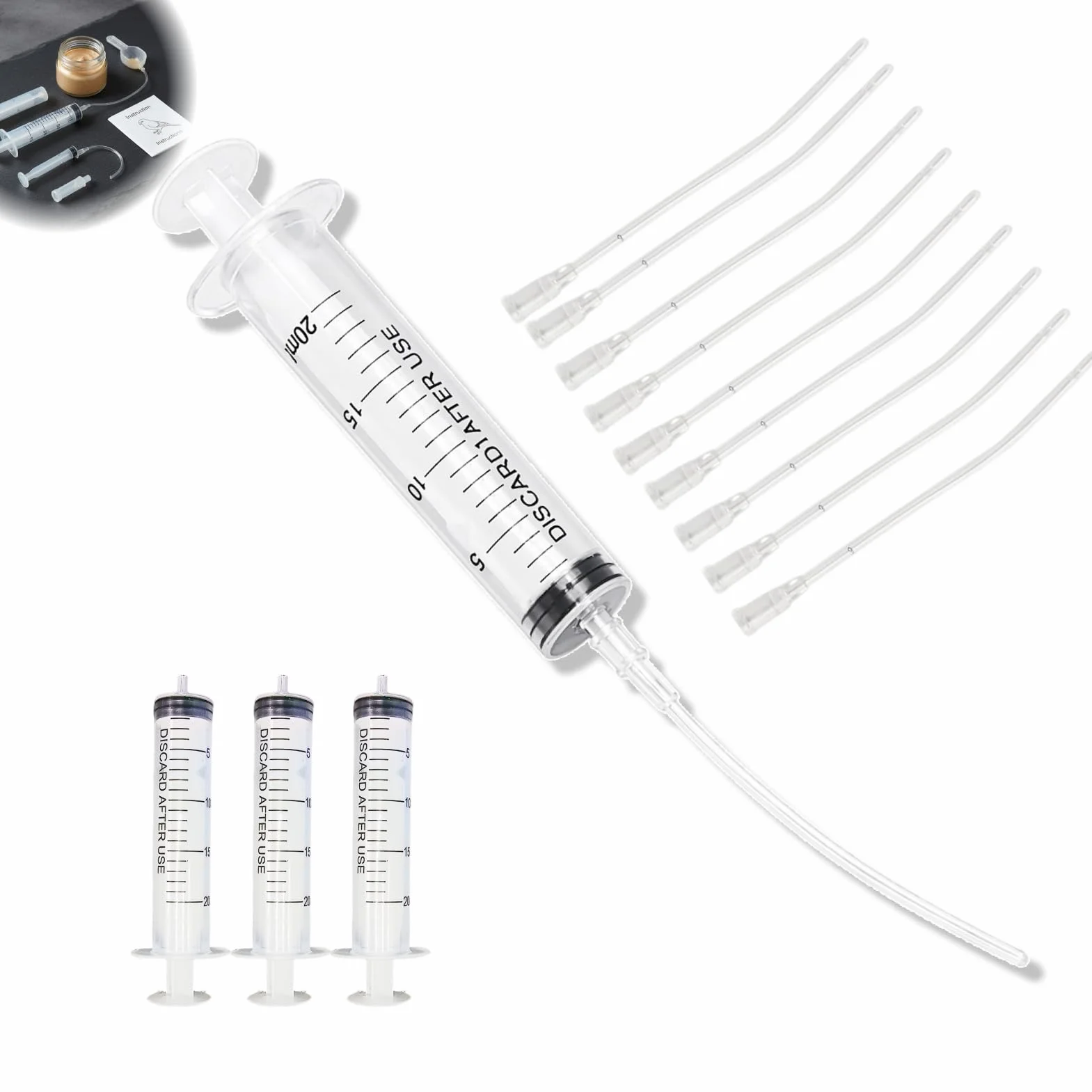 Kit Seringue Alimentation Oisillons 14PCS 4 Seringues 20ml Sans Aiguille 10 Tubes Souples 8cm 2mm