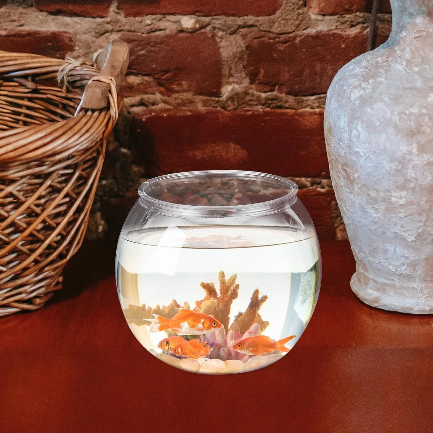 Plastique Poisson Bol Tambour Aquarium Rond Transparent Betta Poisson Rouge Mini Décoration