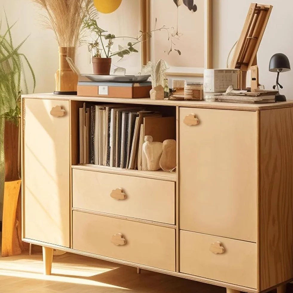 Boutons d'armoire design nuage en bois pour chambre d'enfant, bohème, lot de 12 avec vis