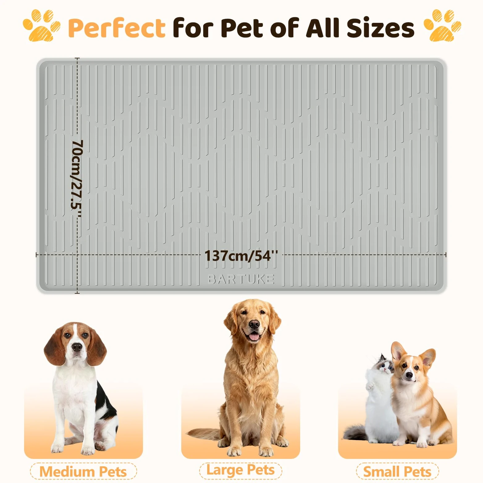 Tapis de cage en silicone pour chien, 137,2 x 69,8 cm, tapis de niche avec bord surélevé, lavable, imperméable, étanche, protège les sols
