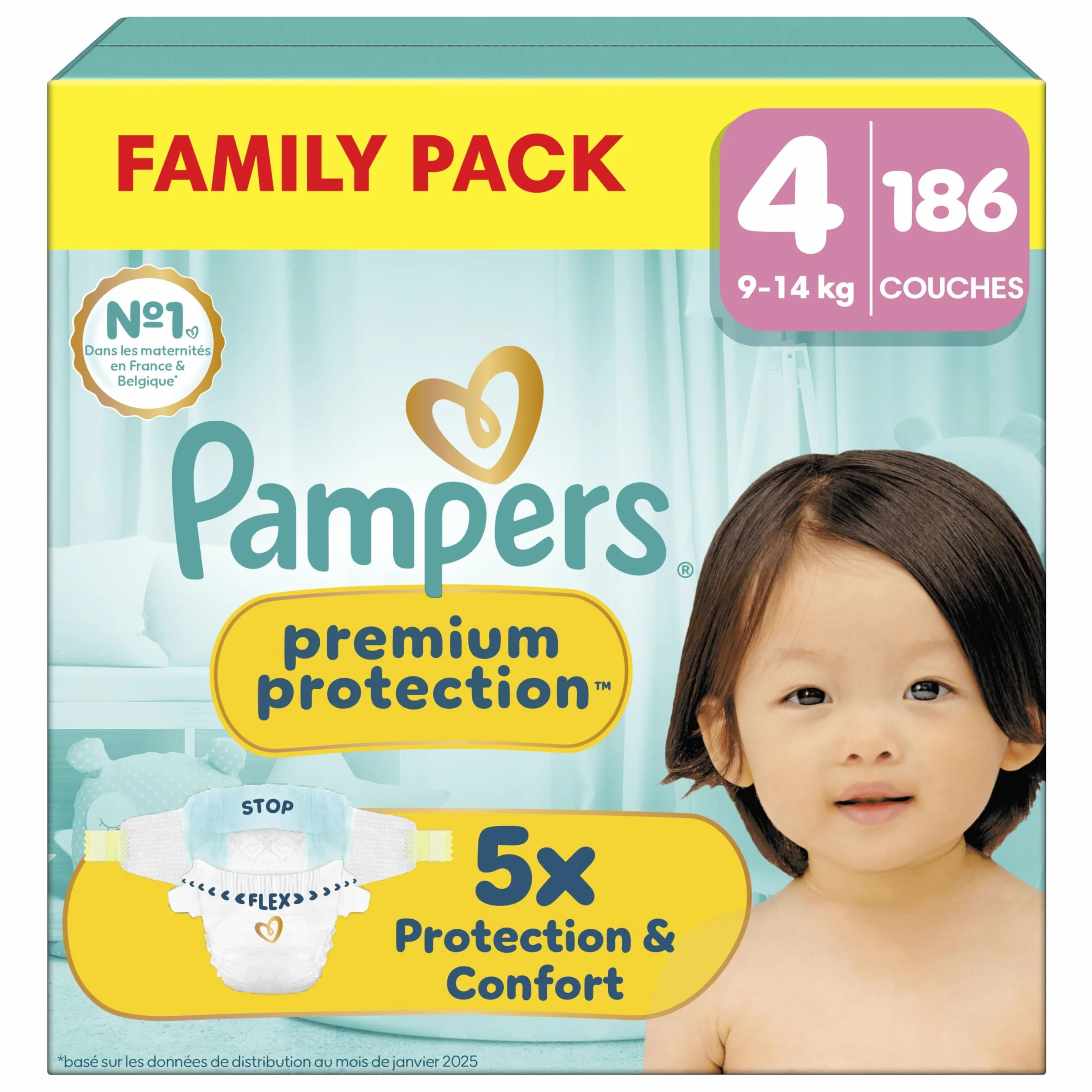 Pampers Premium Protection Taille 4 186 Couches 9kg-14kg Family Pack