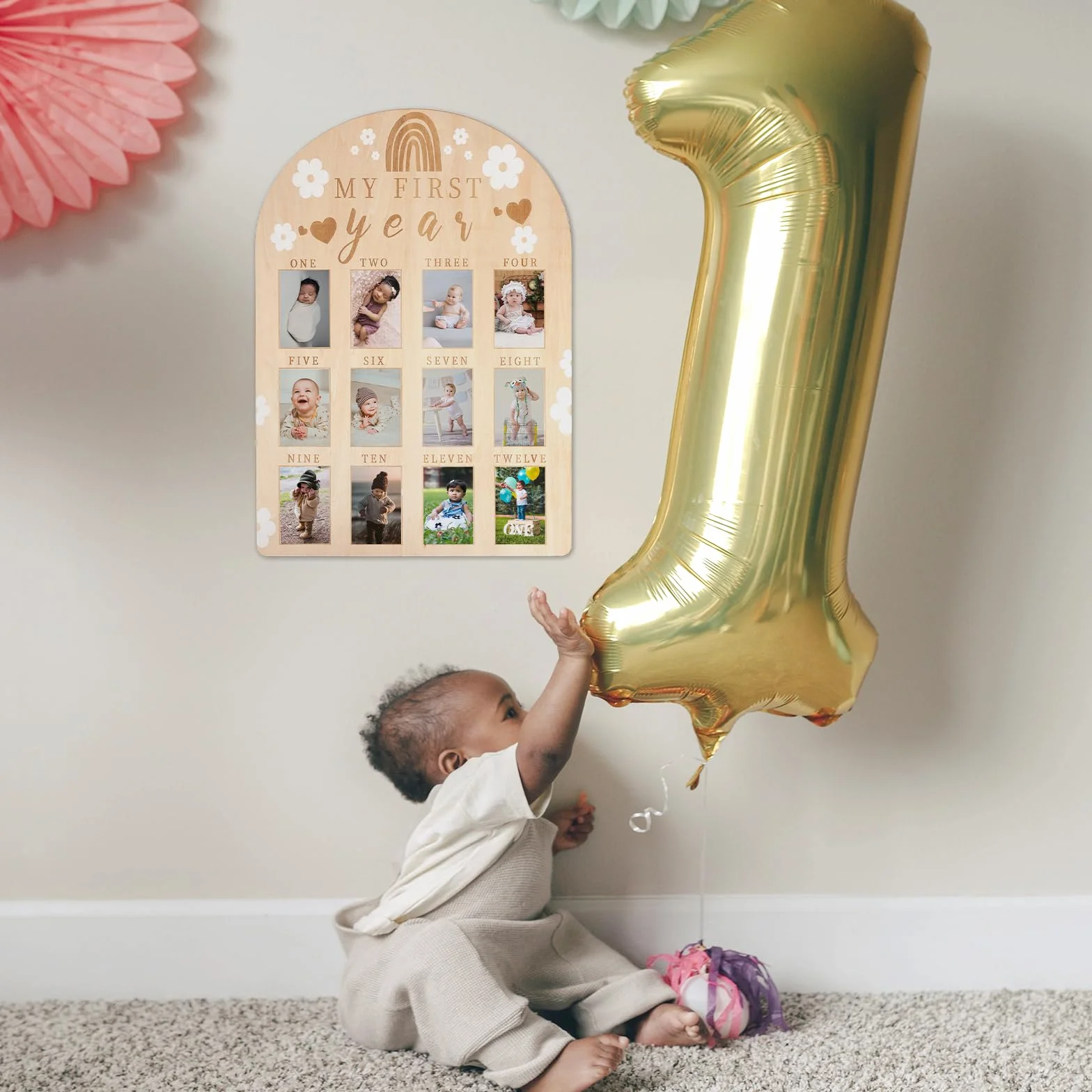 PEUTIER Cadre Photo Bébé Première Année Personnalisé Garçon Fille Anniversaire Décoration Chambre