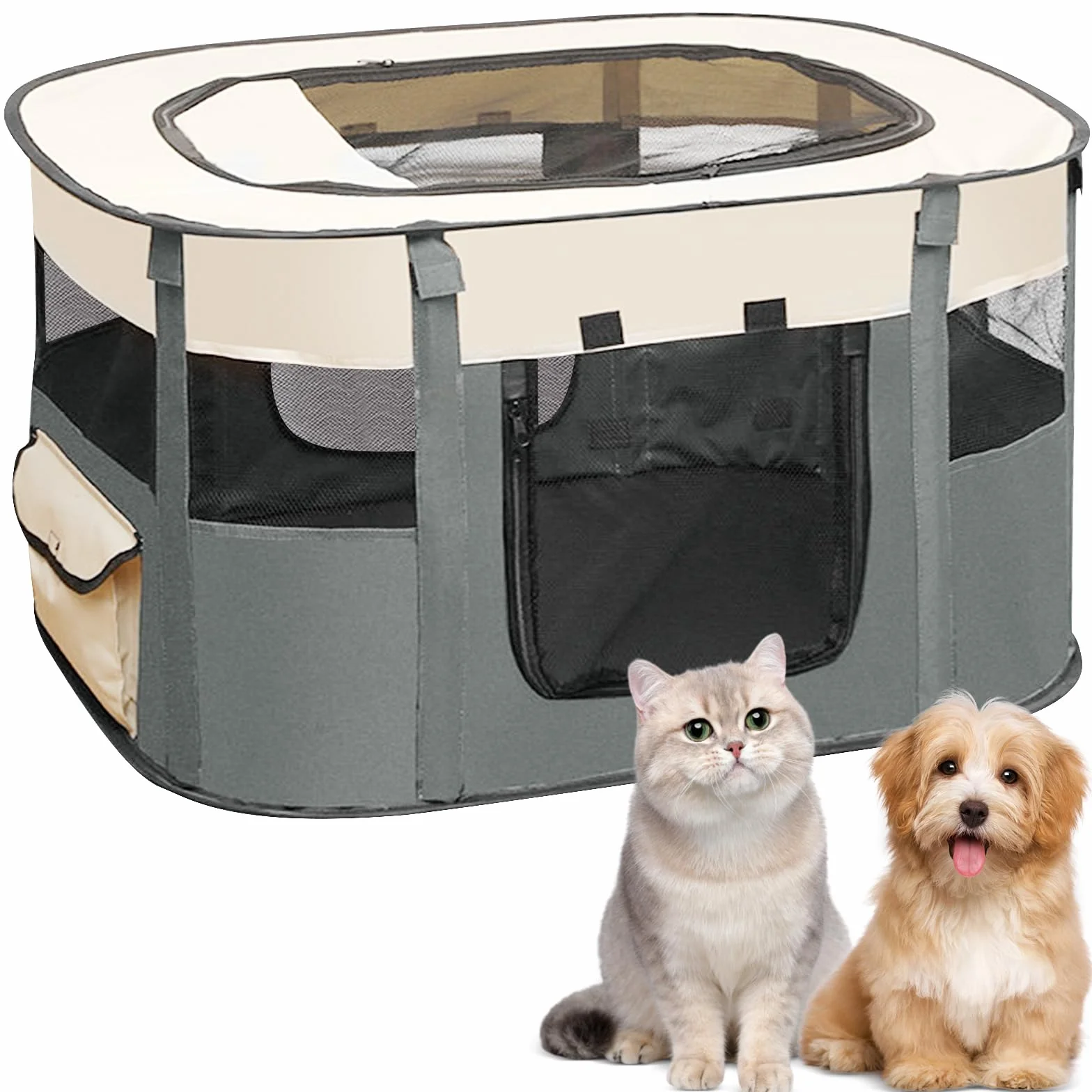 Enclos pliable pour chiots et animaux de compagnie, tente rectangulaire portable, gris