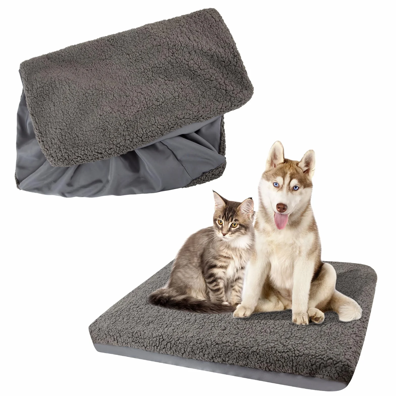 Peluche Douce Imperméable Lavable Amovible Housse de Lit pour Chien Gris 44" x 32" x 6"