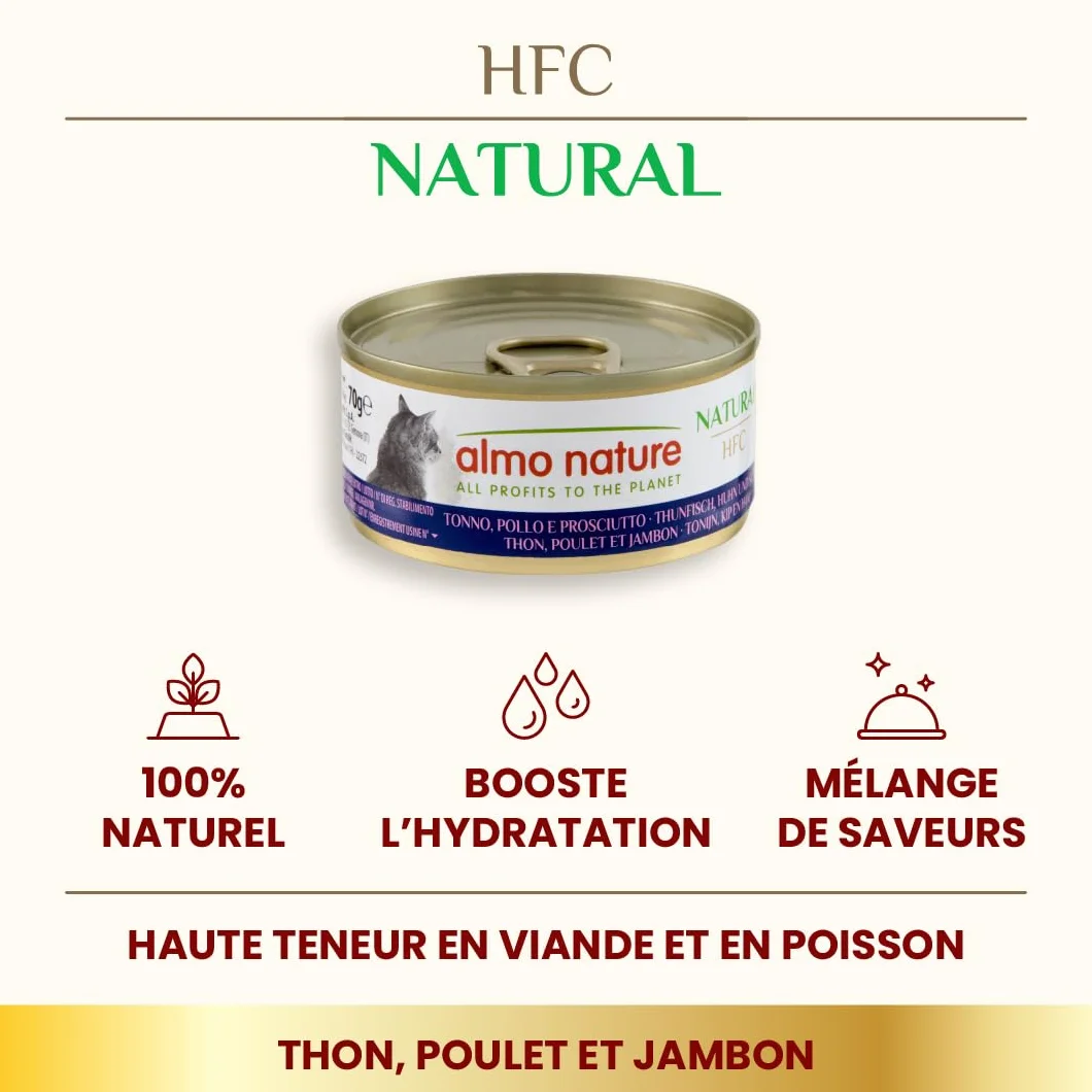 Almo Nature HFC Natural Megapack Nourriture Humide pour Chats - Thon, Poulet et Jambon - 6x70g